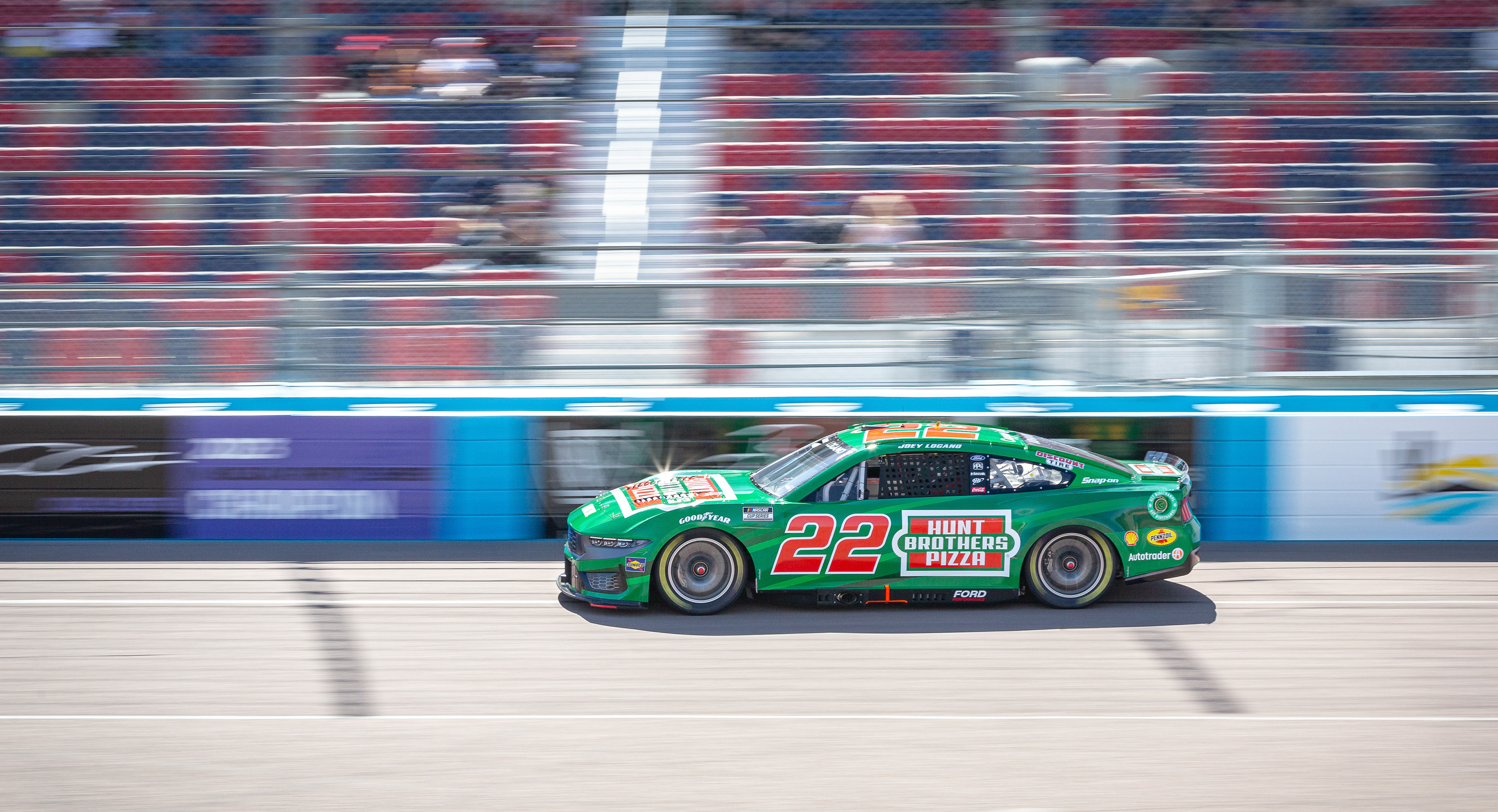 Joey Lagano, NASCAR Cup Series driver, takes a lap around Phoenix Raceway during practice laps on Friday, March 9, 2024 in Avondale, Arizona.