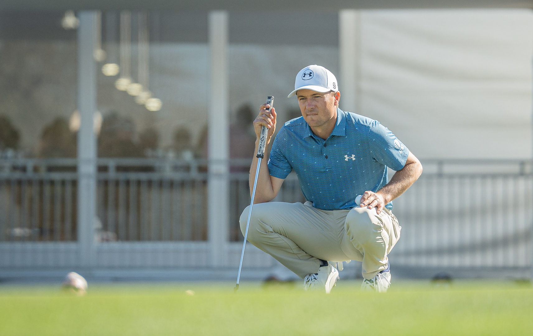 Jordan Spieth lines up a putt on the second hole during round one of the Waste Management Phoenix Open at TPC Scottsdale on Thursday, February 6, 2025 in Scottsdale, Arizona. 