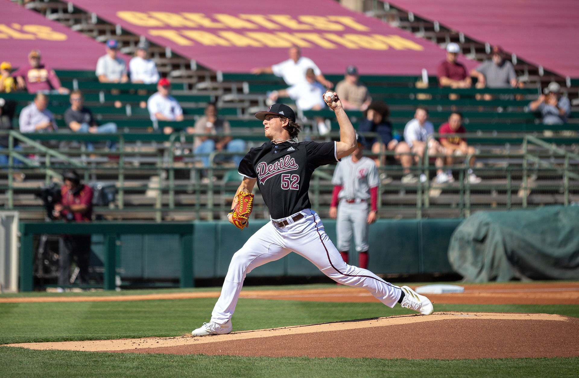 Connor Markl, Arizona State University pitcher, pitches the ball at Phoenix Municipal Stadium on Saturday, February 17, 2024 in Phoenix, Arizona. 