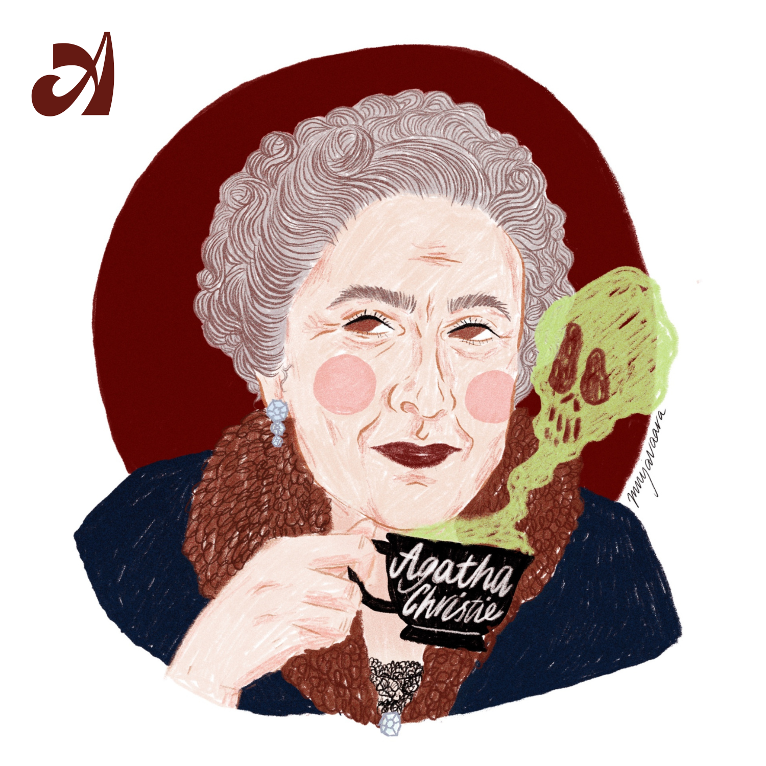 kuvitus agatha christie, illustration Agatha Christie, muijavaara, Venla Vaattovaara