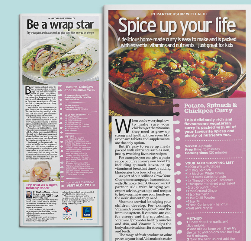 Recipe columns advertorial • layout and artwork