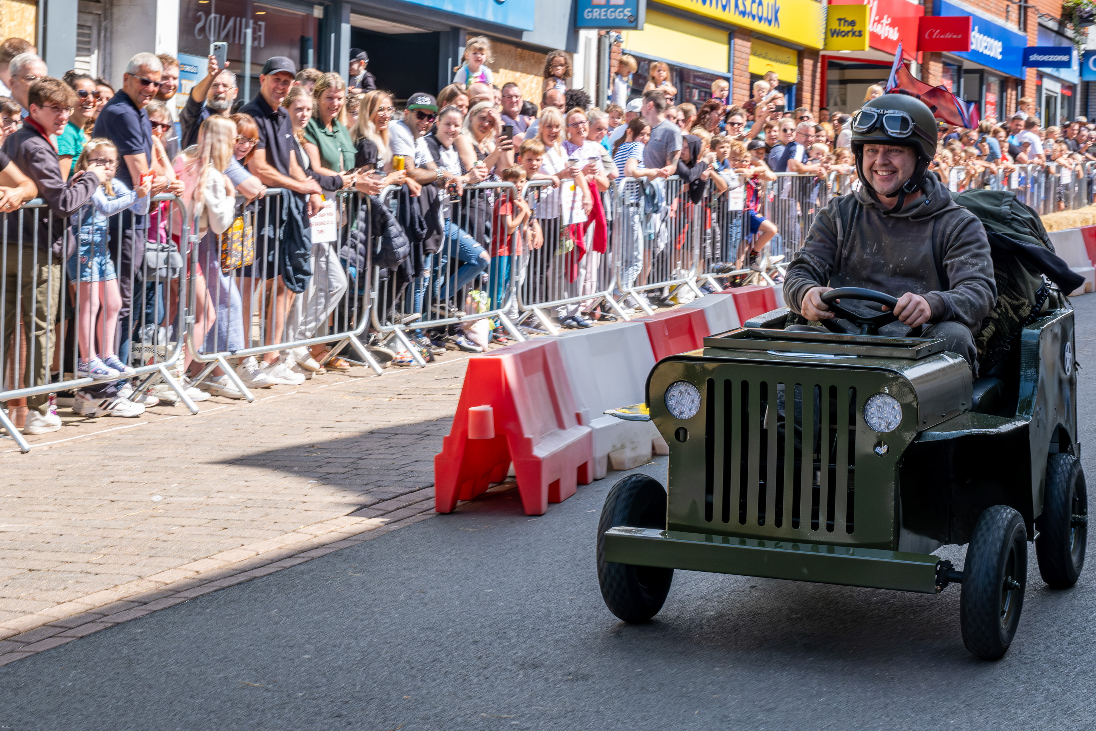 Soap box jeep looking pleased