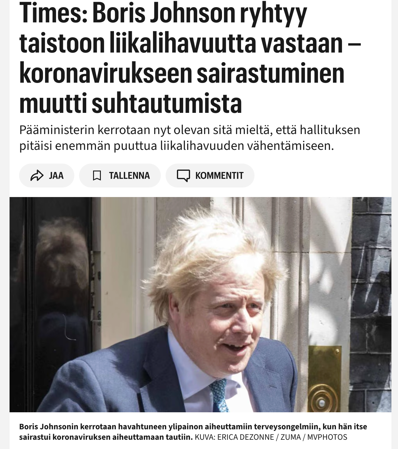 Ilta-Sanomat (FI) - Former U.K. Prime Minister Boris Johnson, May 2020