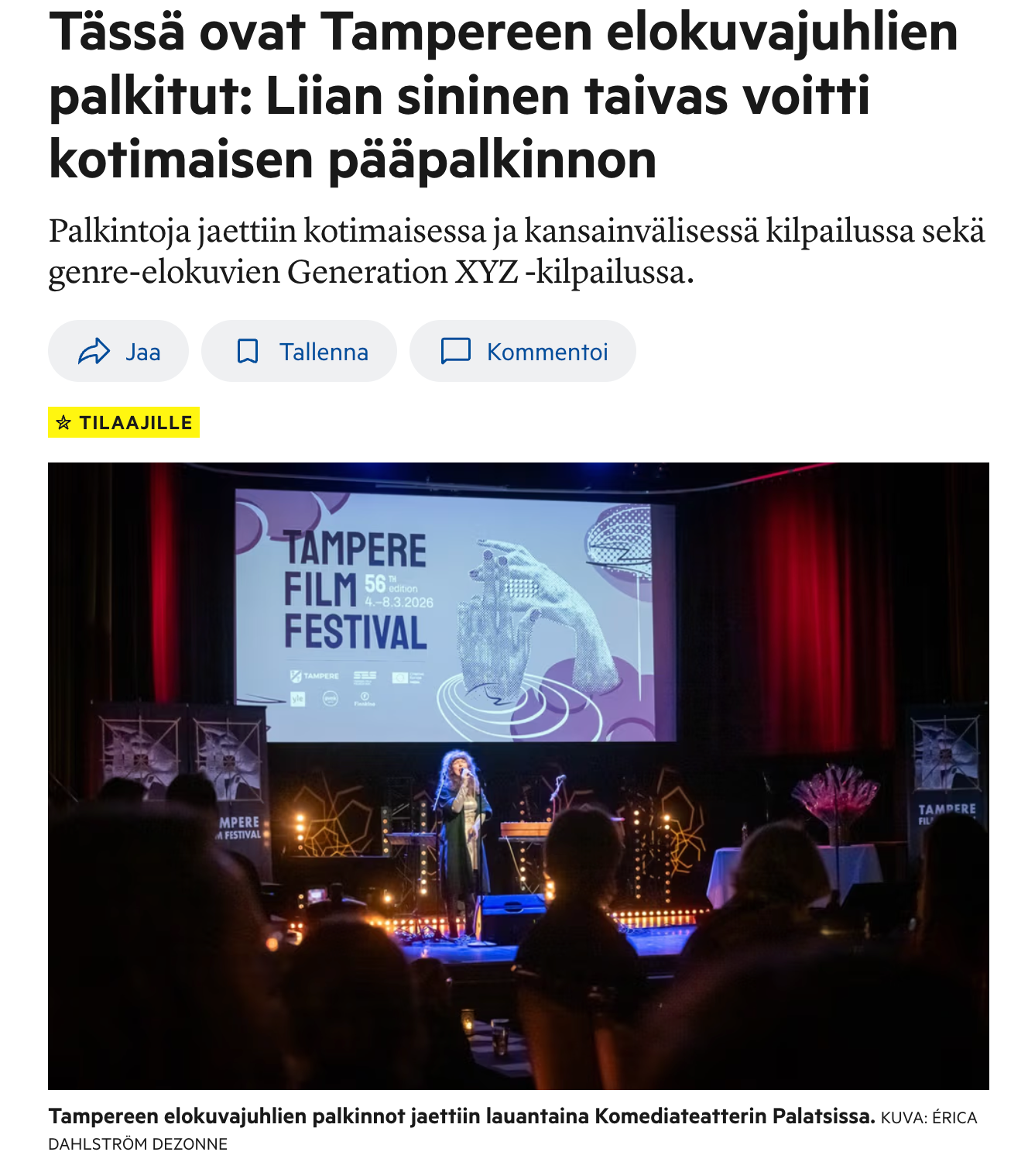 Aamulehti - Tampere Film Festival (FI), March 2026