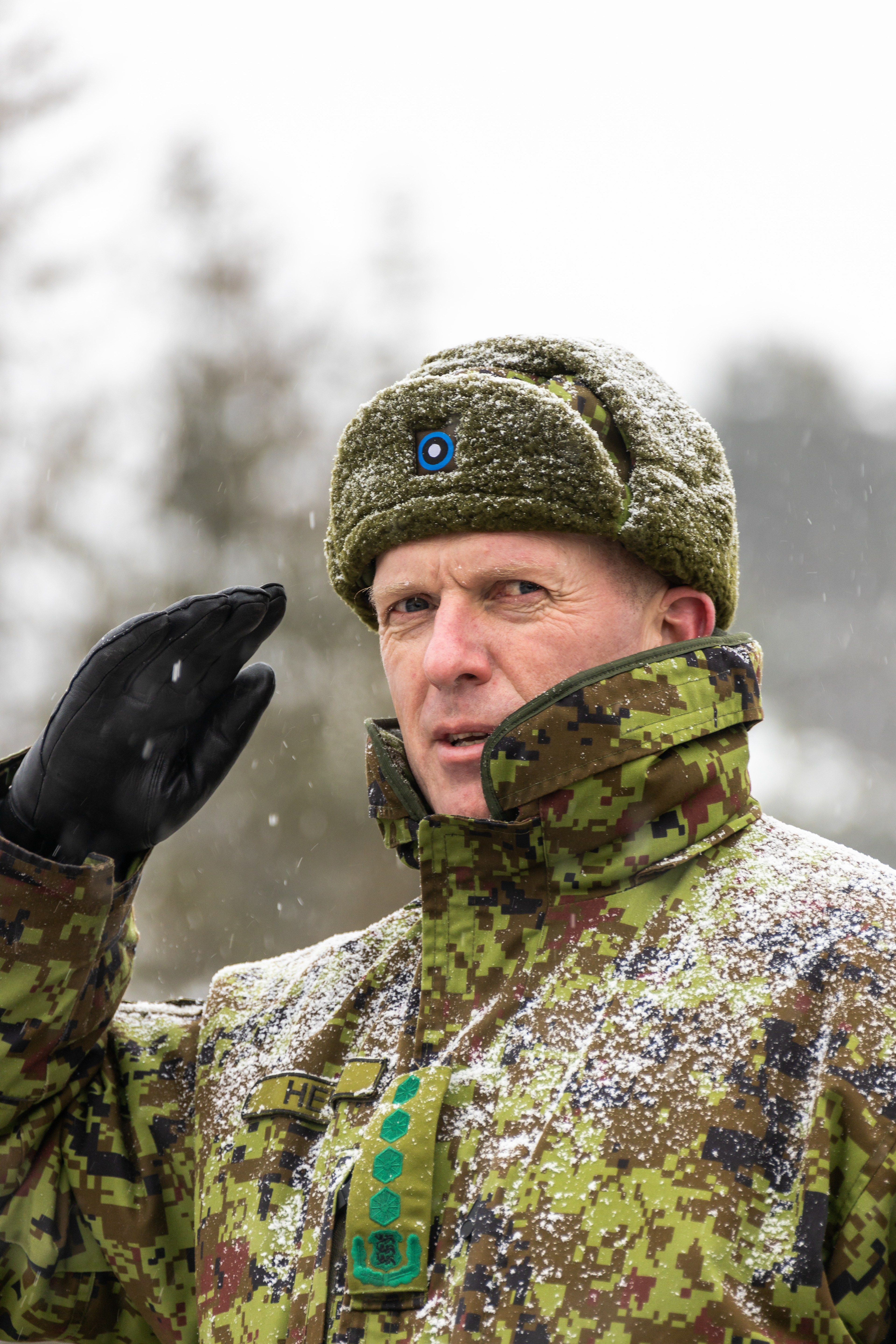 23.02.2023, Tallinn, EST. General Martin Herem, Commander of the Estonian Defence Forces, saluting during a practice parade. Photo: Martin Pedaja/ © Kaitsevägi