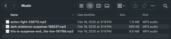 Folder of project's music files