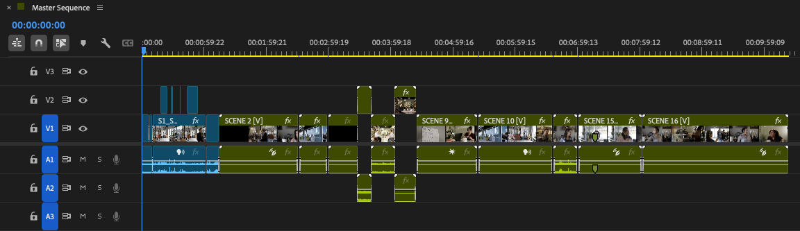 Timeline of my rough cut of the film