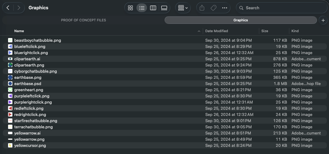 Folder of graphics created and used in project