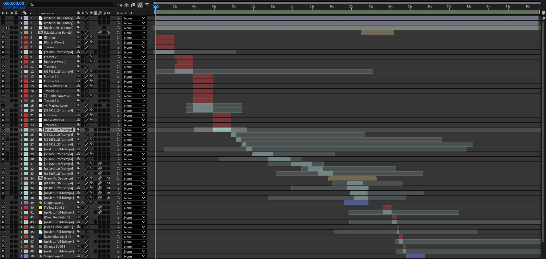 Project's timeline in After Effects