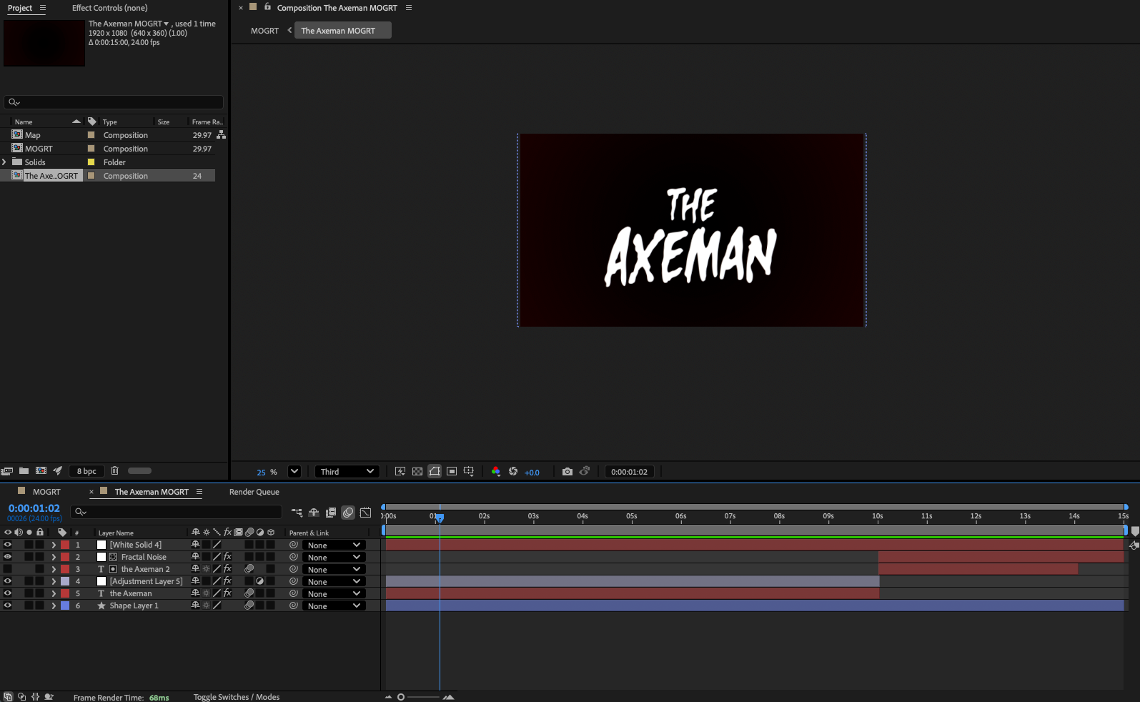 After Effects timeline of the project's title sequence