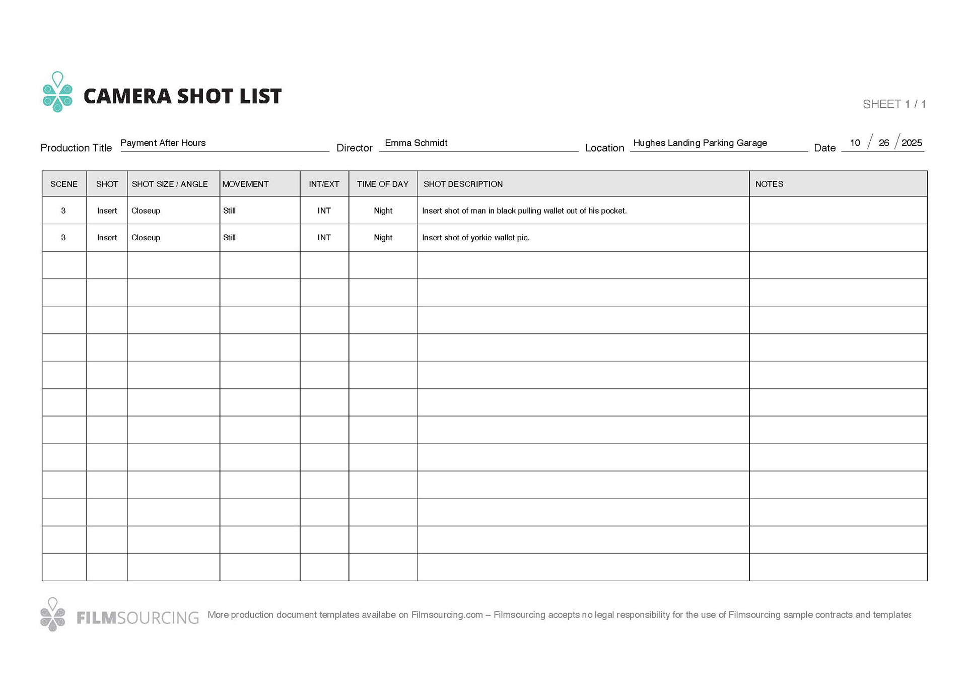Shot list, page 3