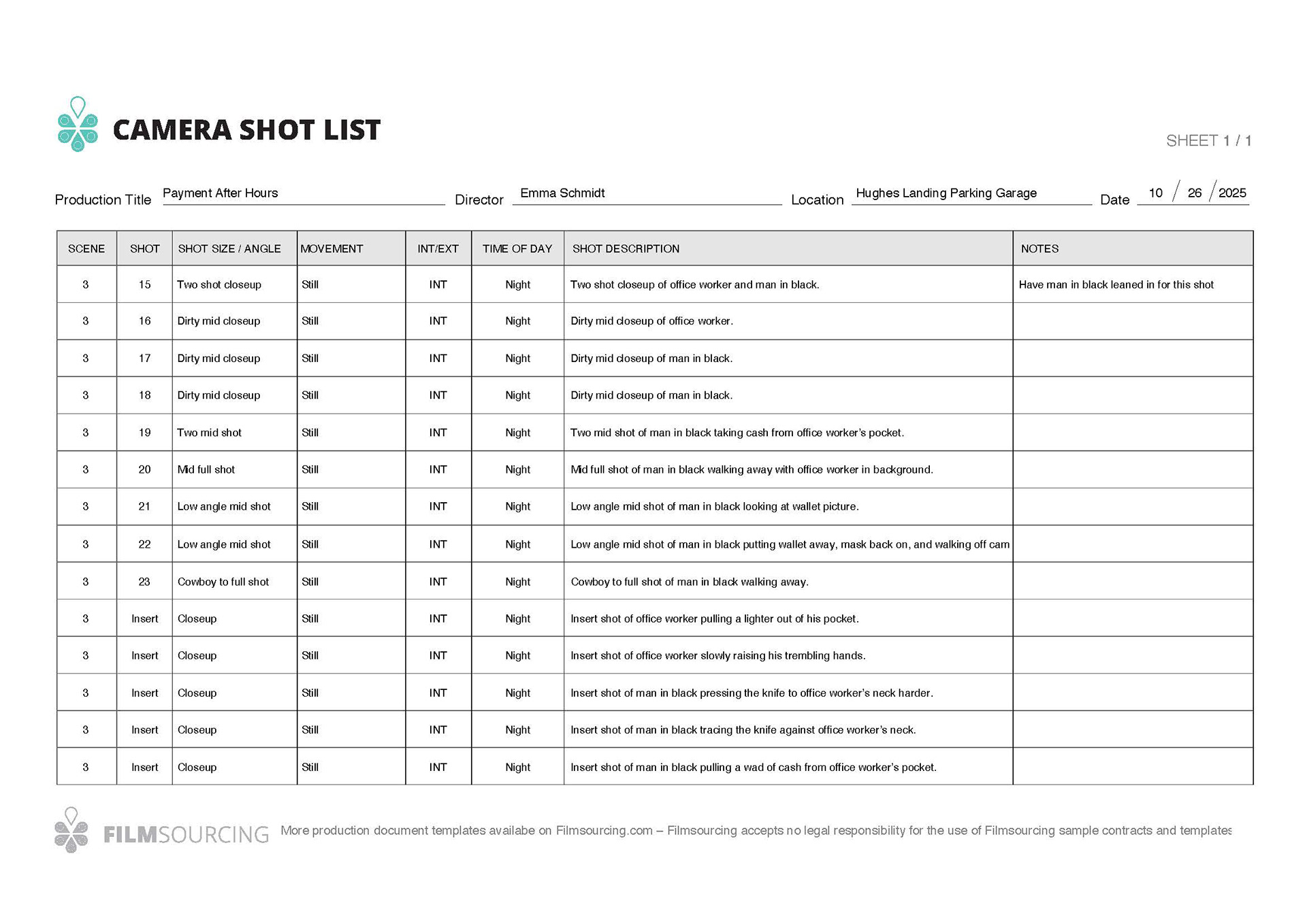Shot list, page 2