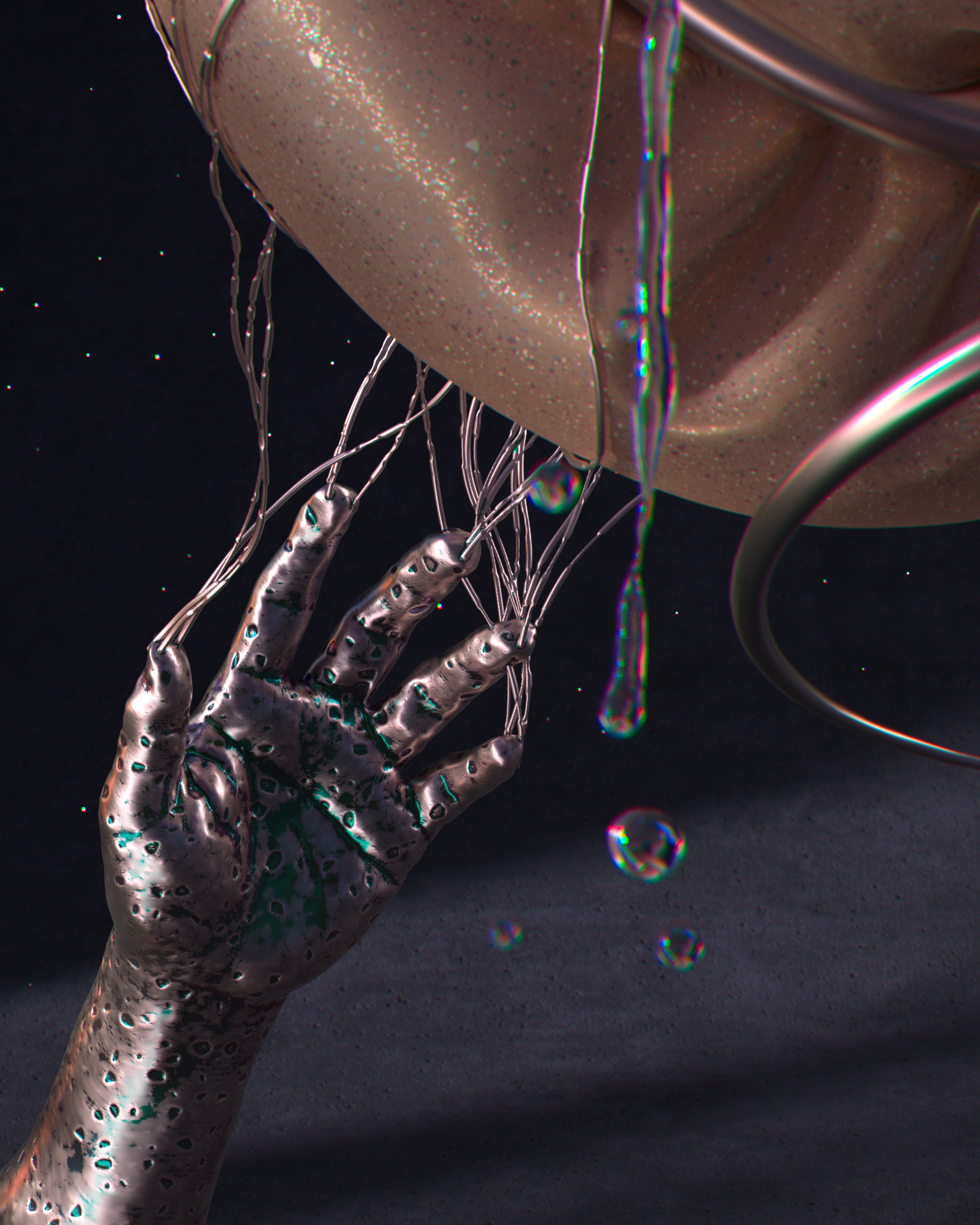 closeup metallic hand