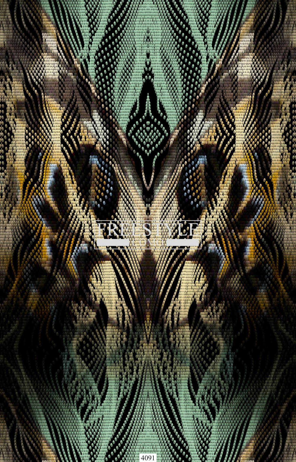 Design placed in a pattern with central mirroring that recalls the snake scale, is part of a textile project inspired by the natural skins of snakes revisited in a digital key