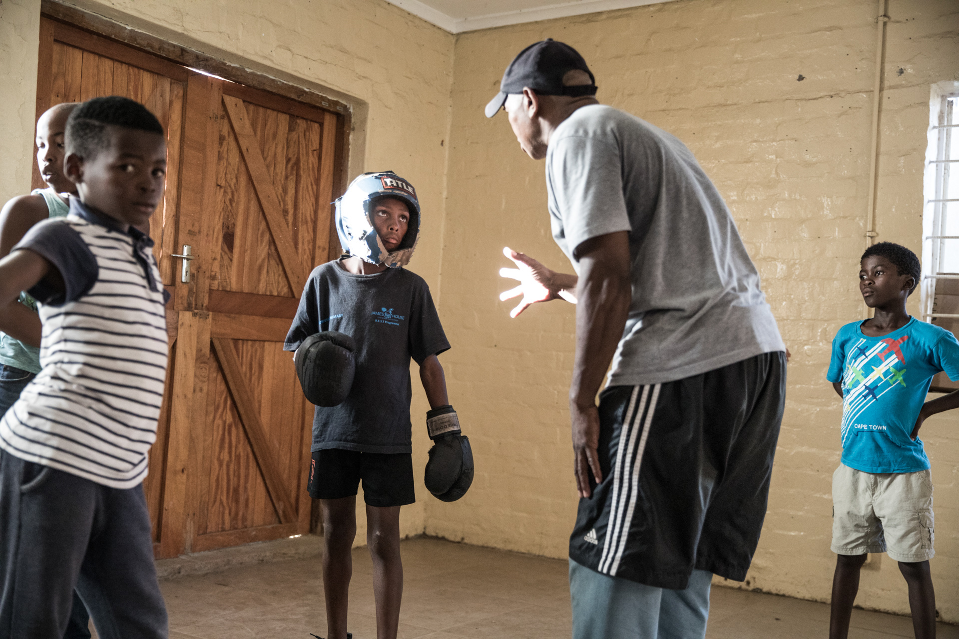 Boxing trainer Zamikhaya ZAMAX Maxapana drills Lamkhelo Manikonkwana while trainees Lutho Gamnca and Kwenzekile Mrobo look on.
