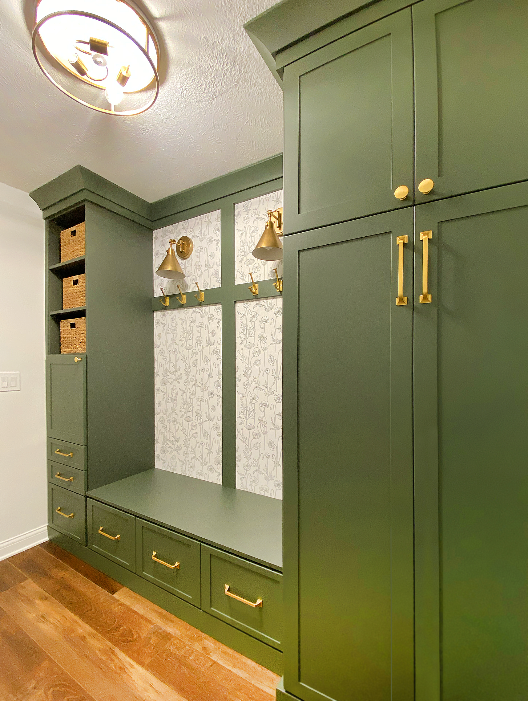 Mud Room with Custom-made Built in Cabinetry with Purposeful Lighting