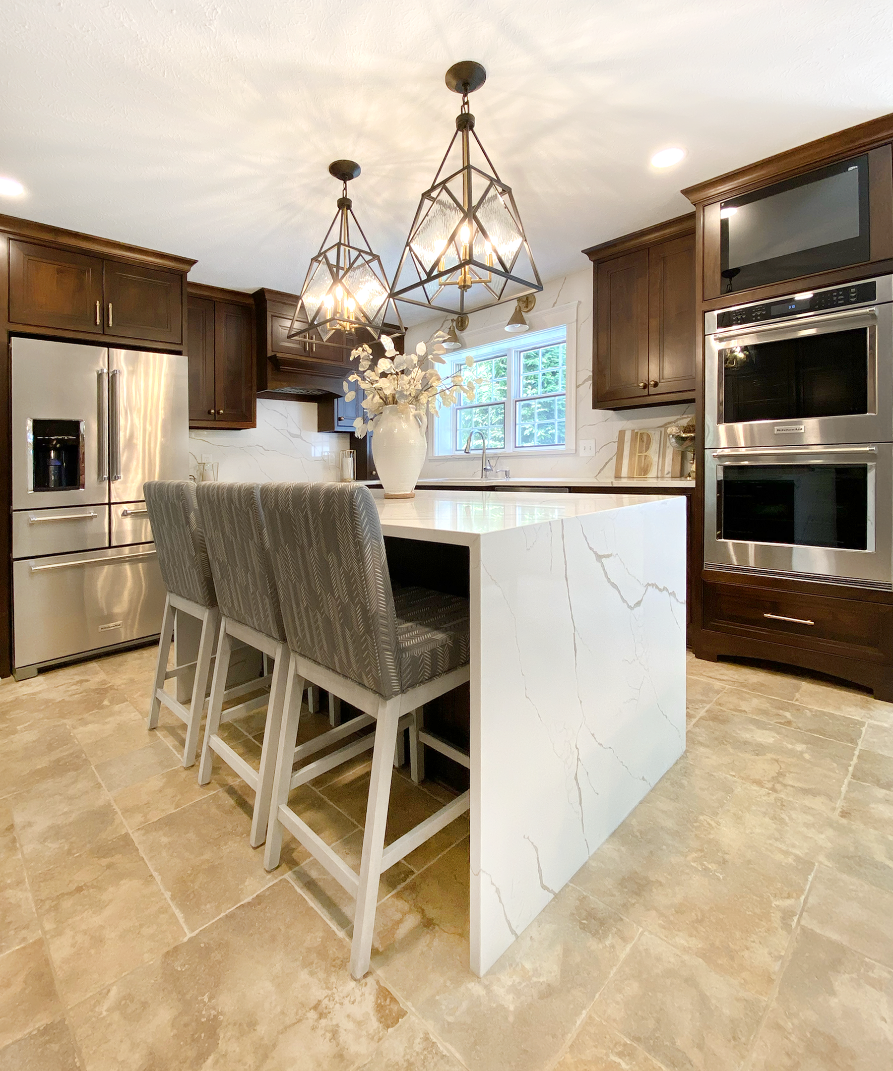 Kitchen Island with Quartz Waterfall