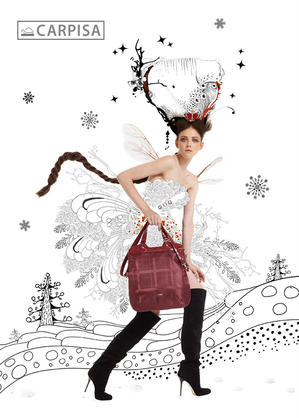 Client: CARPISA Agency: ARKè | Reimagined holiday magic by combining model cutouts with whimsical Christmas and fantasy-inspired illustrations, crafting a dreamy yet commercial photoshoot for Carpisa’s bags and suitcases.