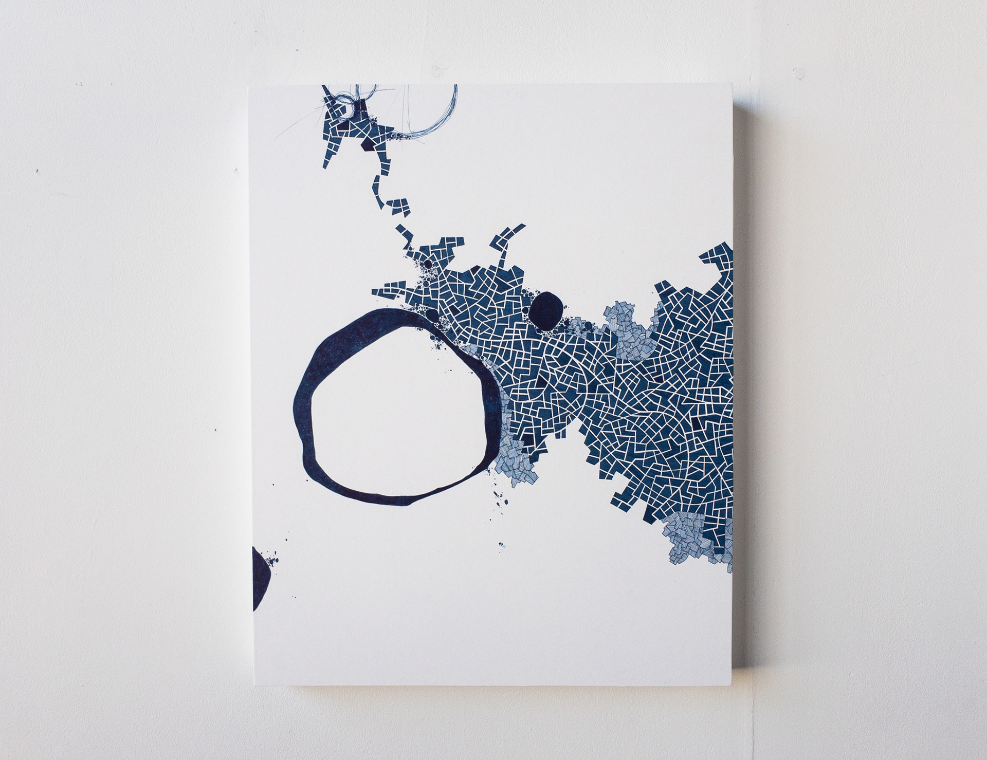 Derek Lerner, Asvirus 91, 2017 Ink on paper on wood panel 20 x 16 x 1 5/8 inches (50.8 x 40.64 x 4 cm)