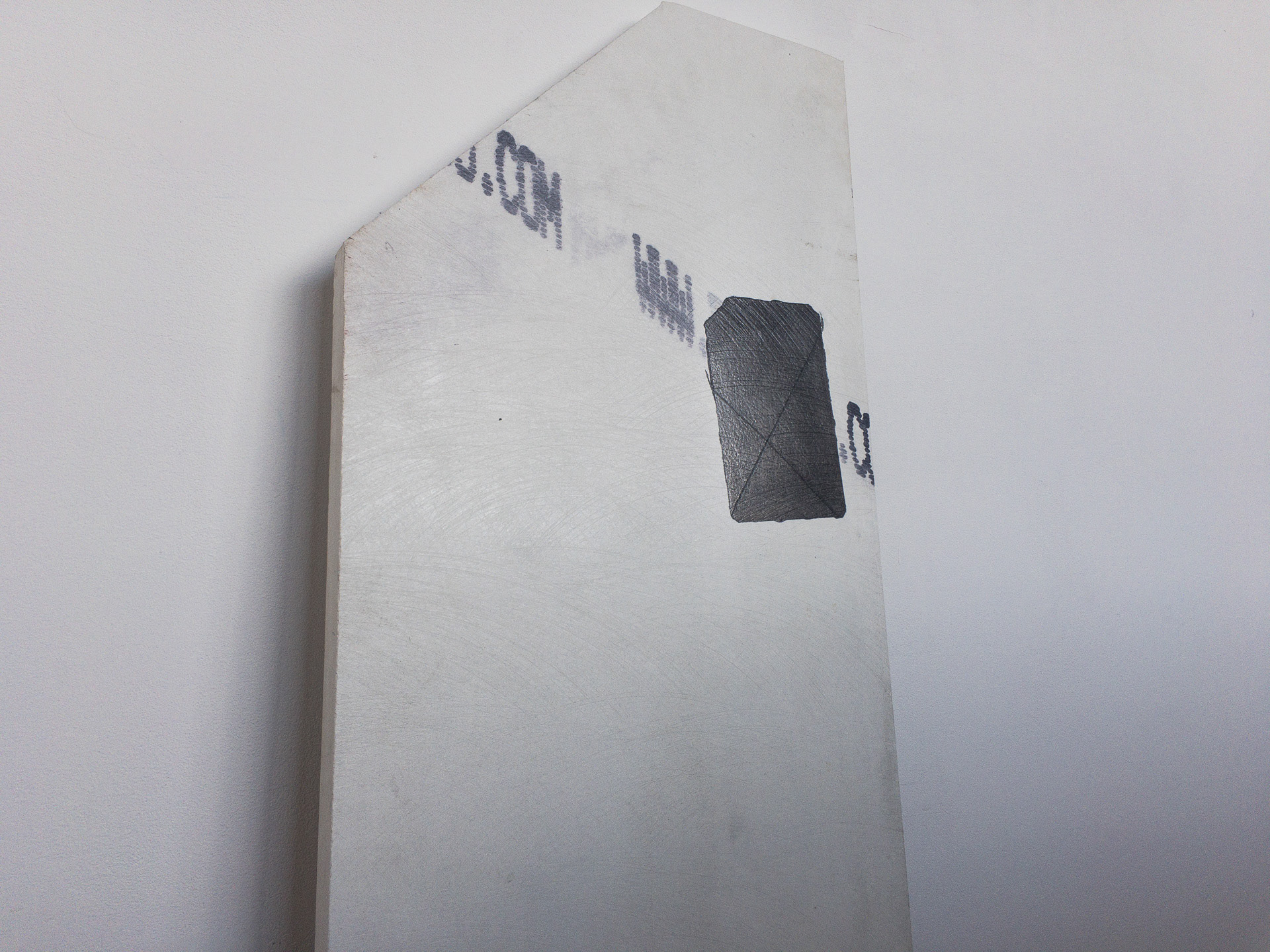 Terabyte, 2019, Graphite, engineered marble and varnish 44.5" x 16" x 1" (113.03cm x 40.64 cm x 2.54cm)