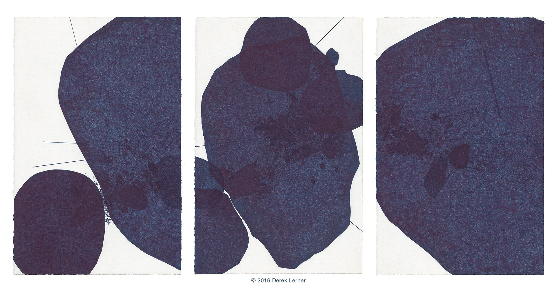Asvirus 66, 2016 Ink on paper, triptych, each 20 x 13 in (50.8 x 33.02 cm) © 2016 Derek Lerner