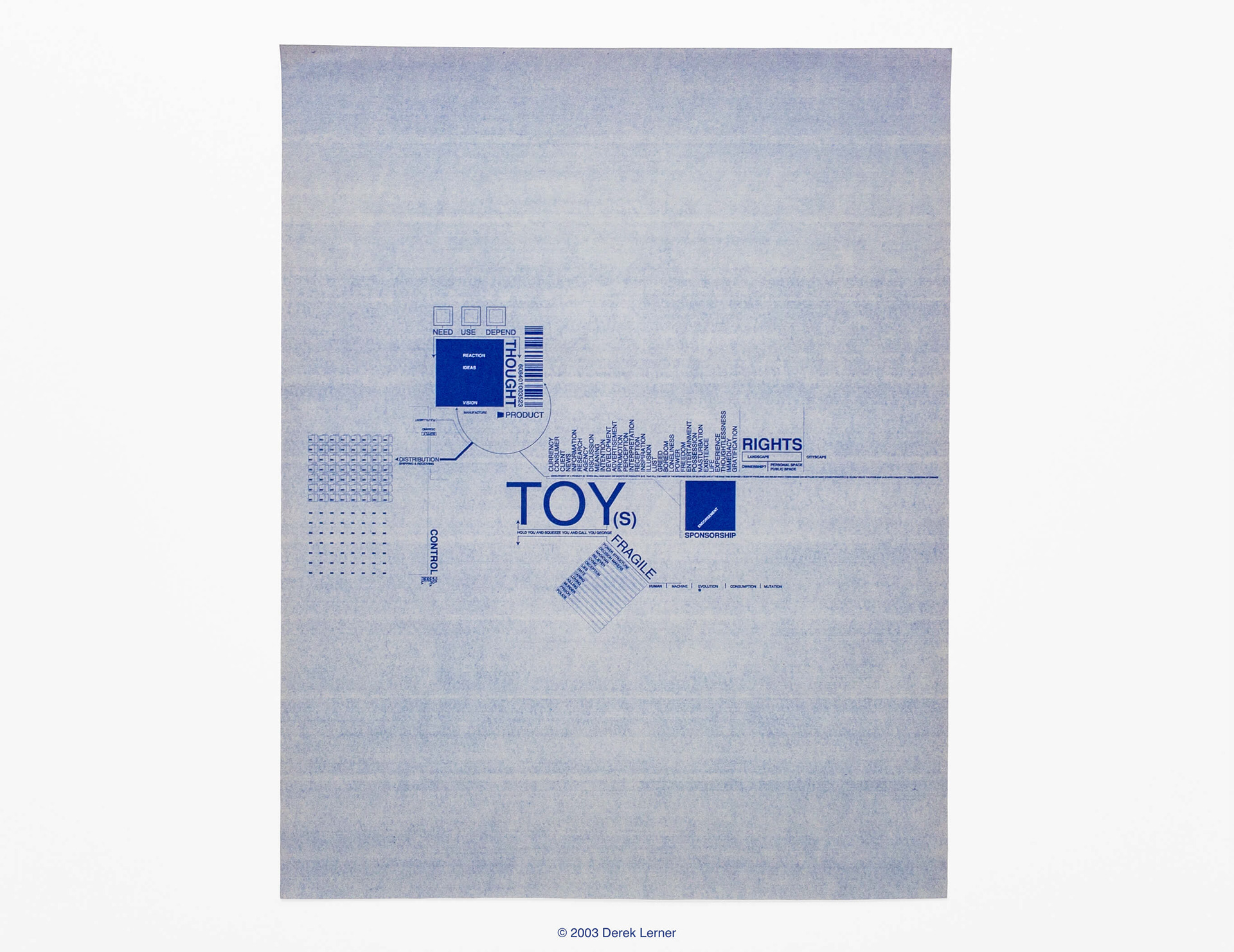 Invention of Demand, Derek Lerner 2003 Diazo blueline process on paper 22" x 17" (55.88 x 43.18 cm) Edition of 8 signed and numbered