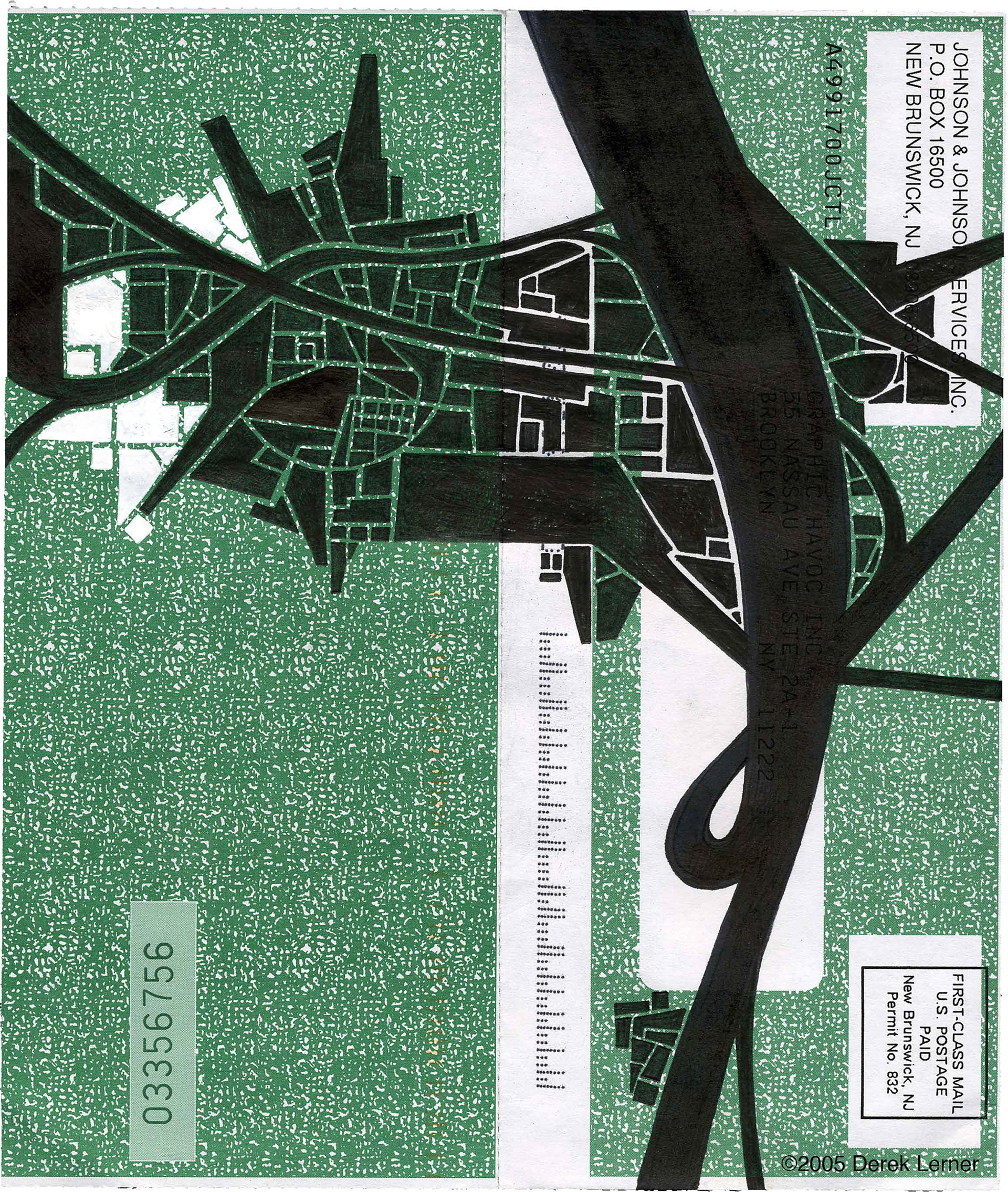 Document 11, Derek Lerner 2005 Ink on found paper 7.5” x 6.375” (19.05cm x 16.1925cm)