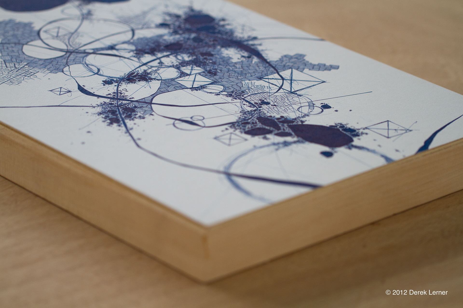 Detail of Asvirus 35, Derek Lerner 2012, ink on paper mounted to wooden panel