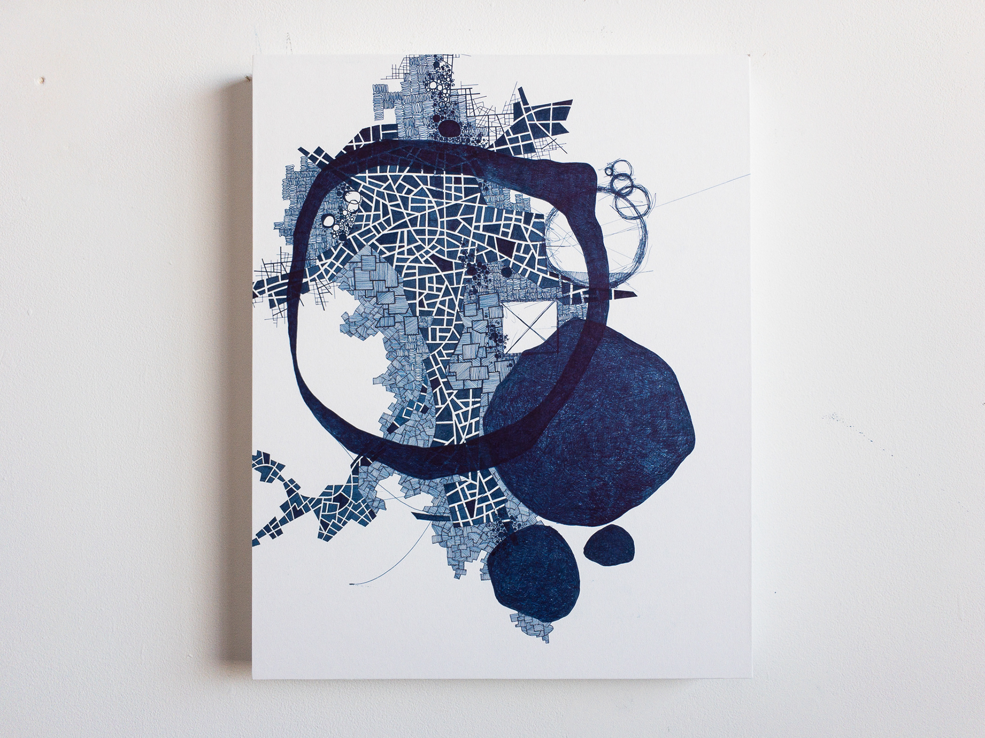 Derek Lerner, Asvirus 88, 2017 Ink on paper on wood panel 20 x 16 x 1 5/8 inches (50.8 x 40.64 x 4 cm)