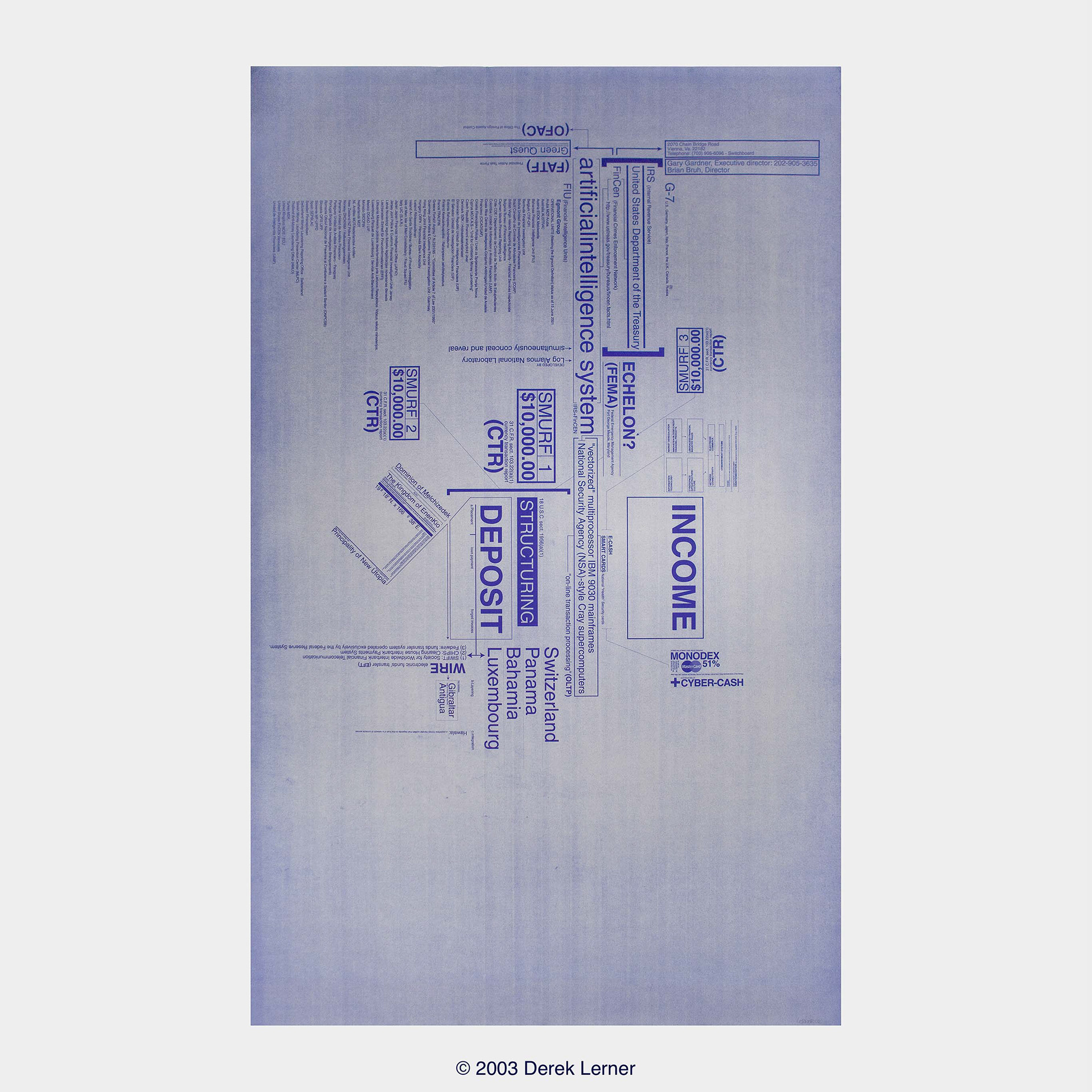 Show&Tell Fig. A, Derek Lerner 2003 Diazo Blueline, 74" x 42" (187.96 x 106.68 cm) edition of 8 signed and numbered.