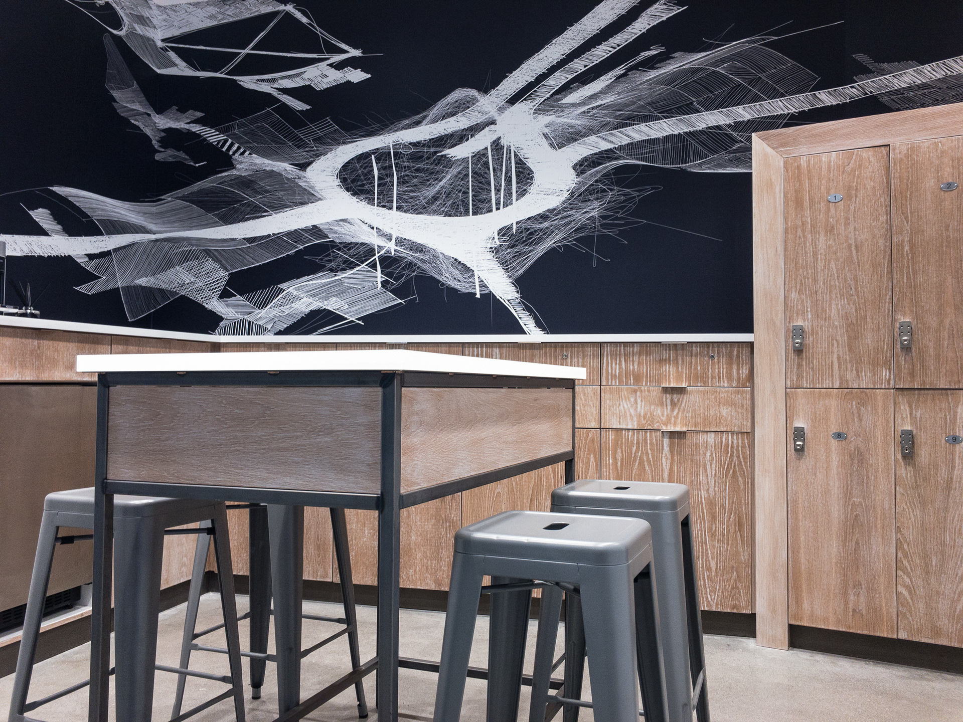 Infrastructure 2p1, 2018 site-specific commission for Lululemon located in the Time Warner Center, Columbus Circle, New York City, 79” x 324”
