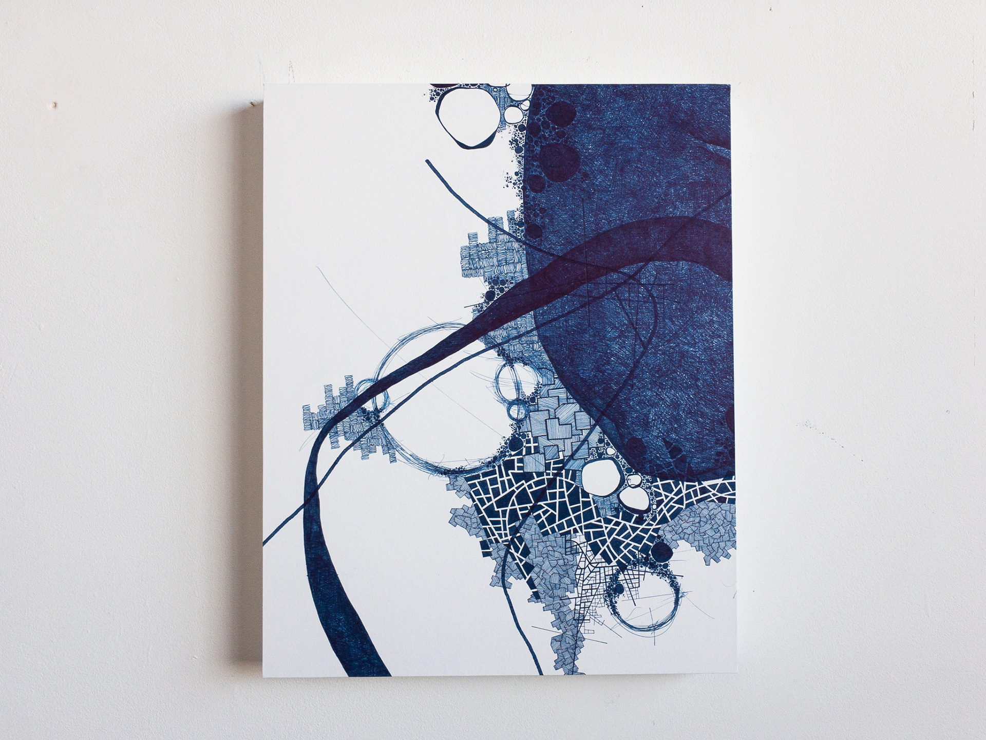 Derek Lerner, Asvirus 87, 2017 Ink on paper on wood panel 20 x 16 x 1 5/8 inches (50.8 x 40.64 x 4 cm)