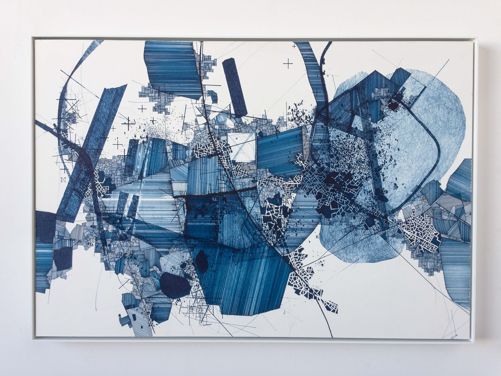 Asvirus 128 by Derek Lerner, 2020 Ink on paper on aluminum honeycomb panel 30” x 44” x 0.5” (76.2cm x 111.76cm x 1.27cm)