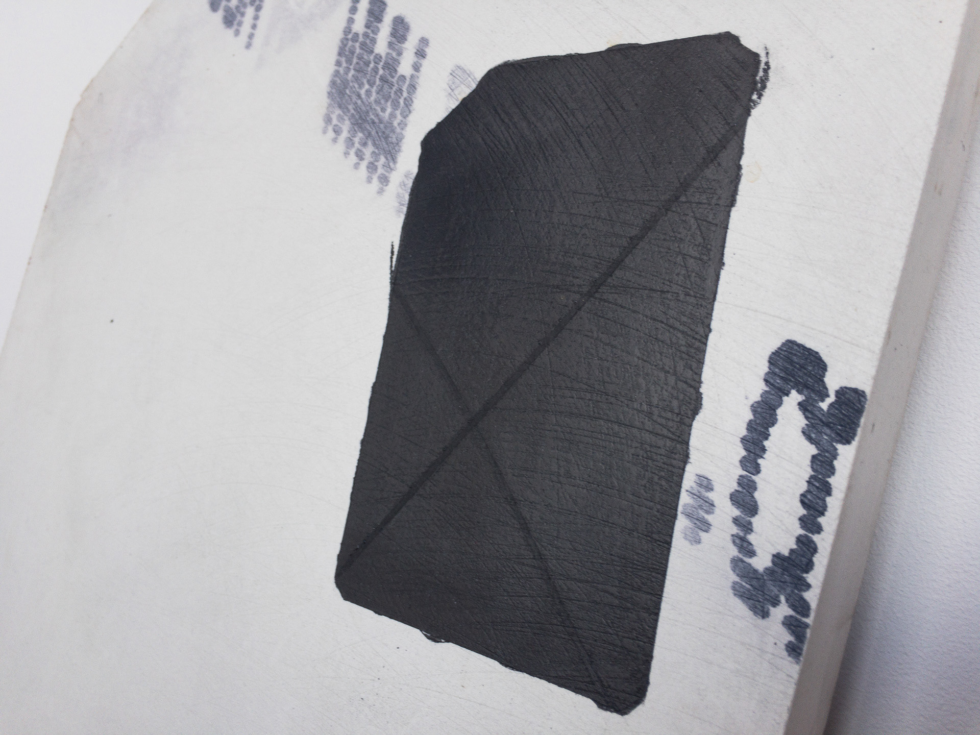 Detail of Terabyte, 2019, Graphite, engineered marble and varnish 44.5" x 16" x 1" (113.03cm x 40.64 cm x 2.54cm)