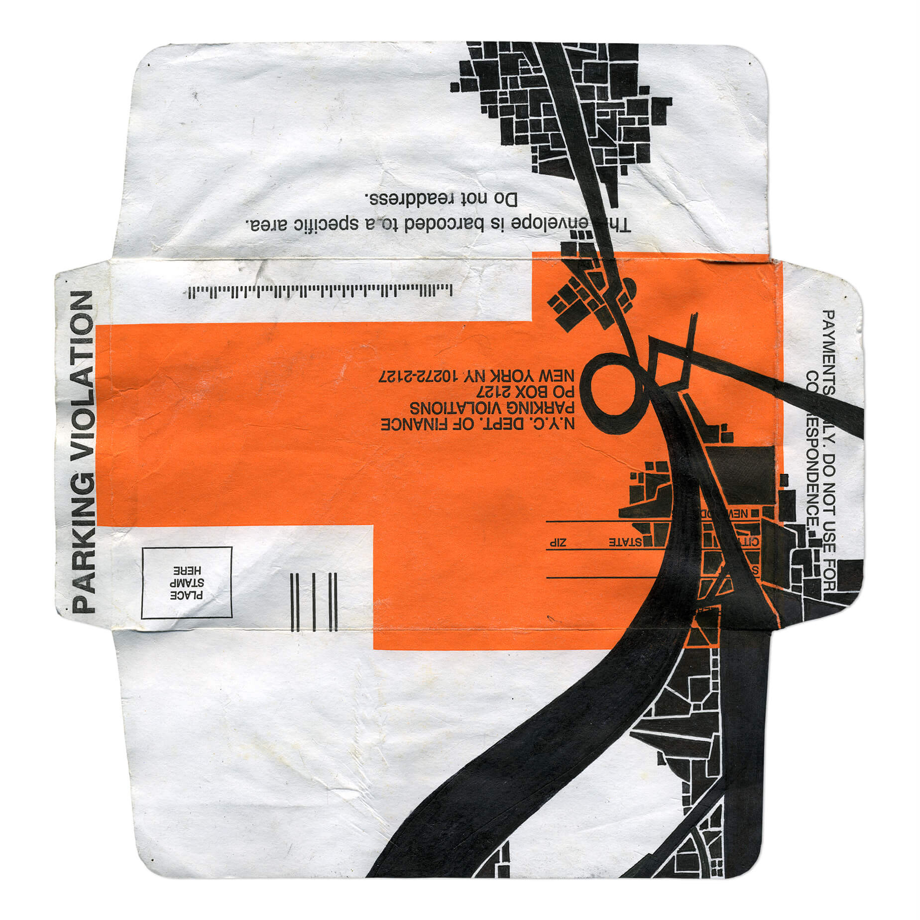 Document 8, Derek Lerner 2006 Ink on found paper (NYC parking ticket) 9” x 9” (22.86 x 22.86 cm)