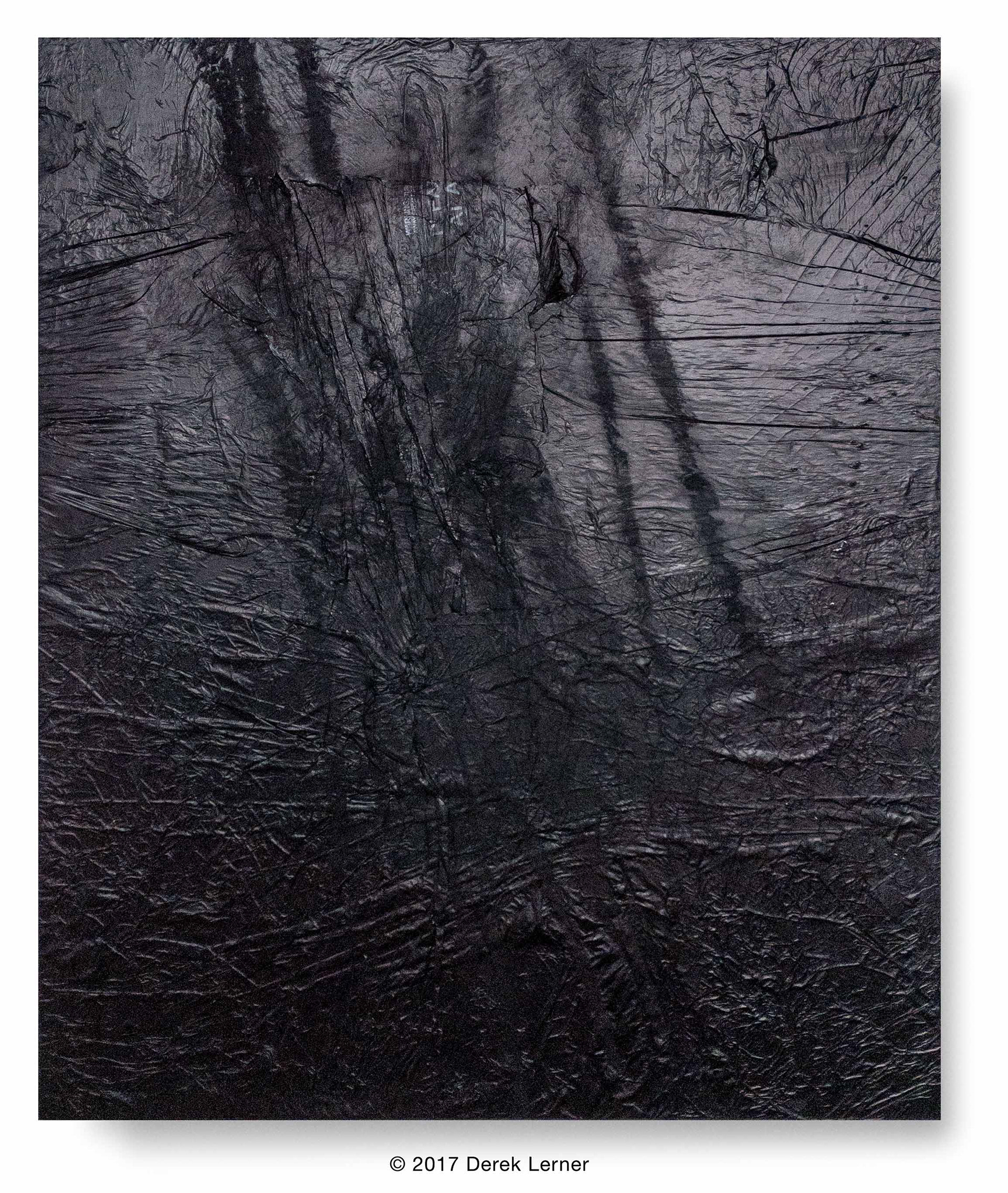 Plastic 11, Derek Lerner 2017 Plastic and Markal B on wood panel, 24” x 20” x 1.625” (60.96 x 50.8cm x 4cm)