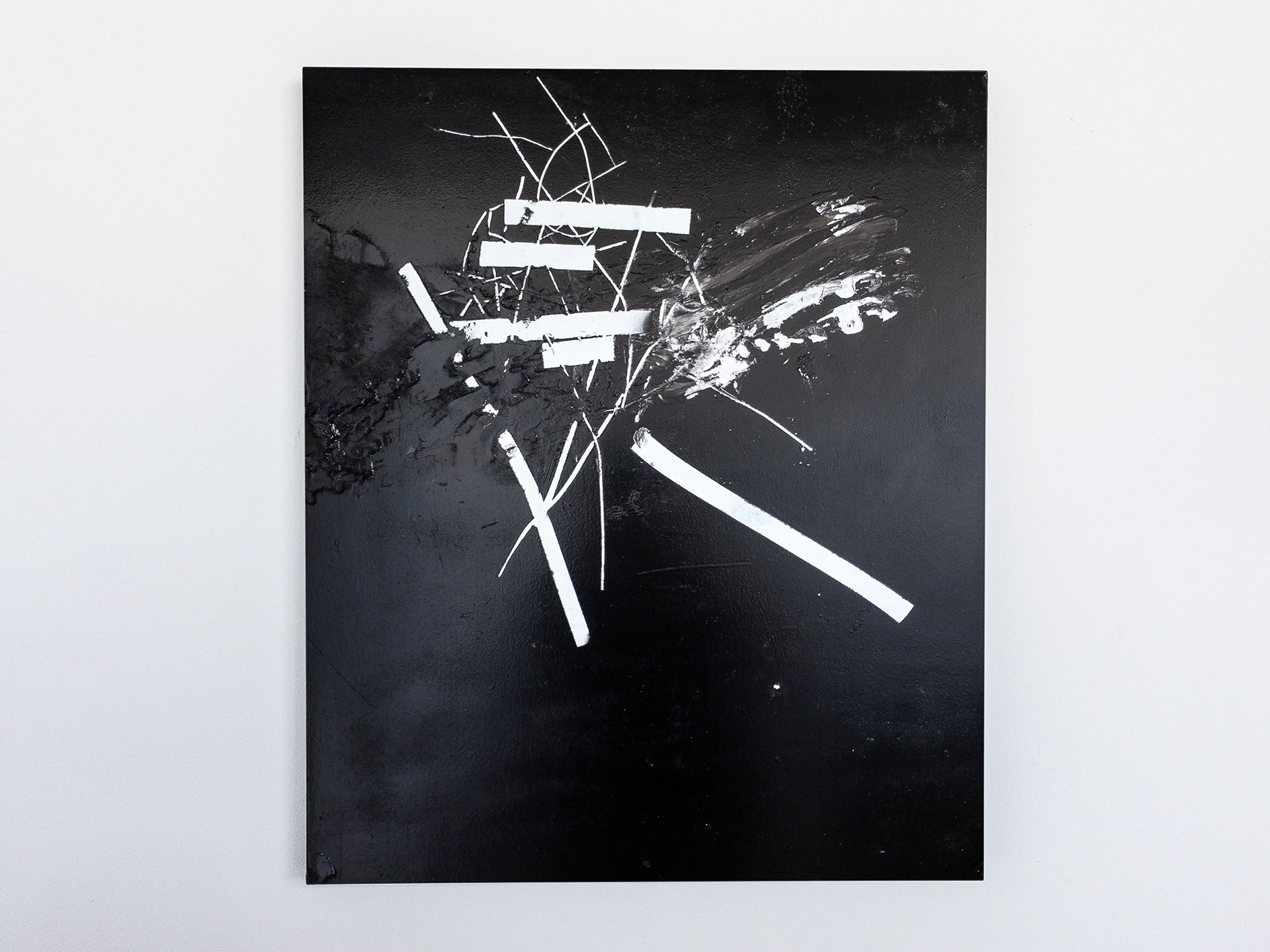 2019073001, 2019 enamel, etching ink & gesso on wood panel 24" x 20" x 1.5" (60.96cm x 50.8cm x 3.81cm)