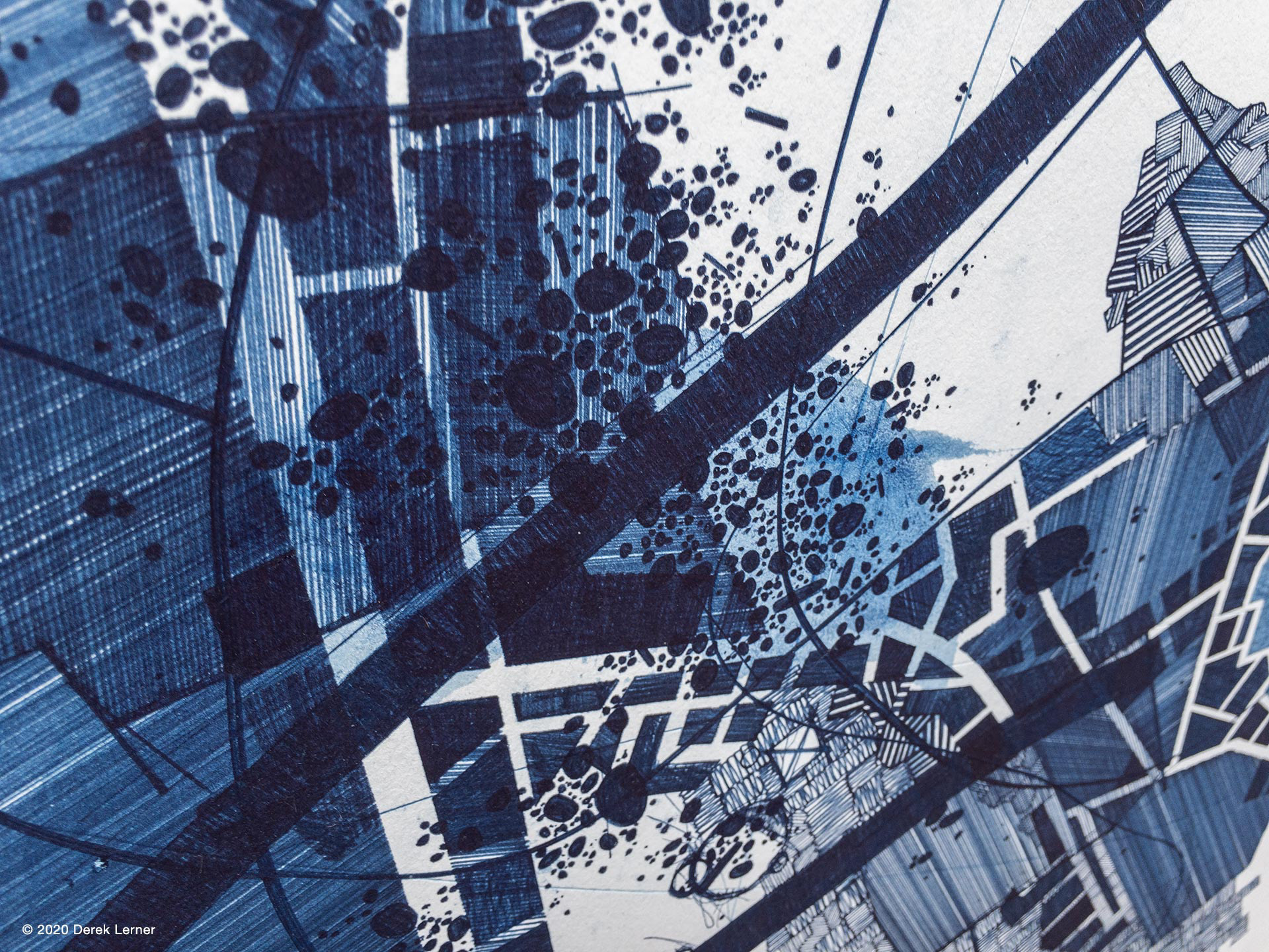 Detail of Asvirus 119 by Derek Lerner Ink on paper 20" x 13" (51cm x 33cm)