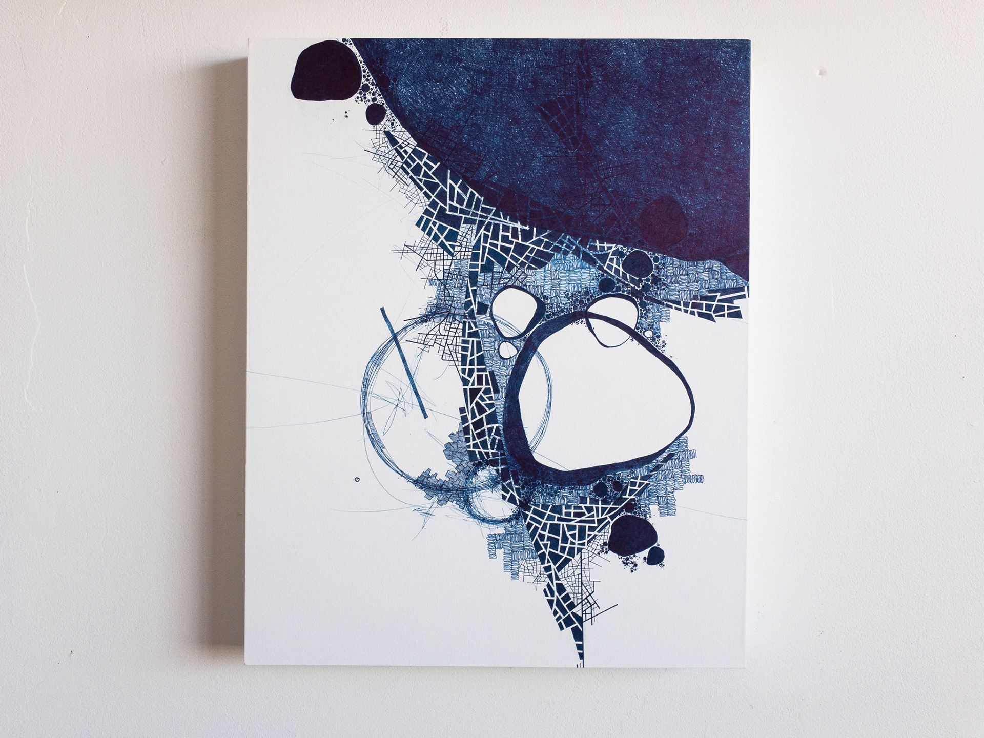 Derek Lerner, Asvirus 89, 2017 Ink on paper on wood panel 20 x 16 x 1 5/8 inches (50.8 x 40.64 x 4 cm)