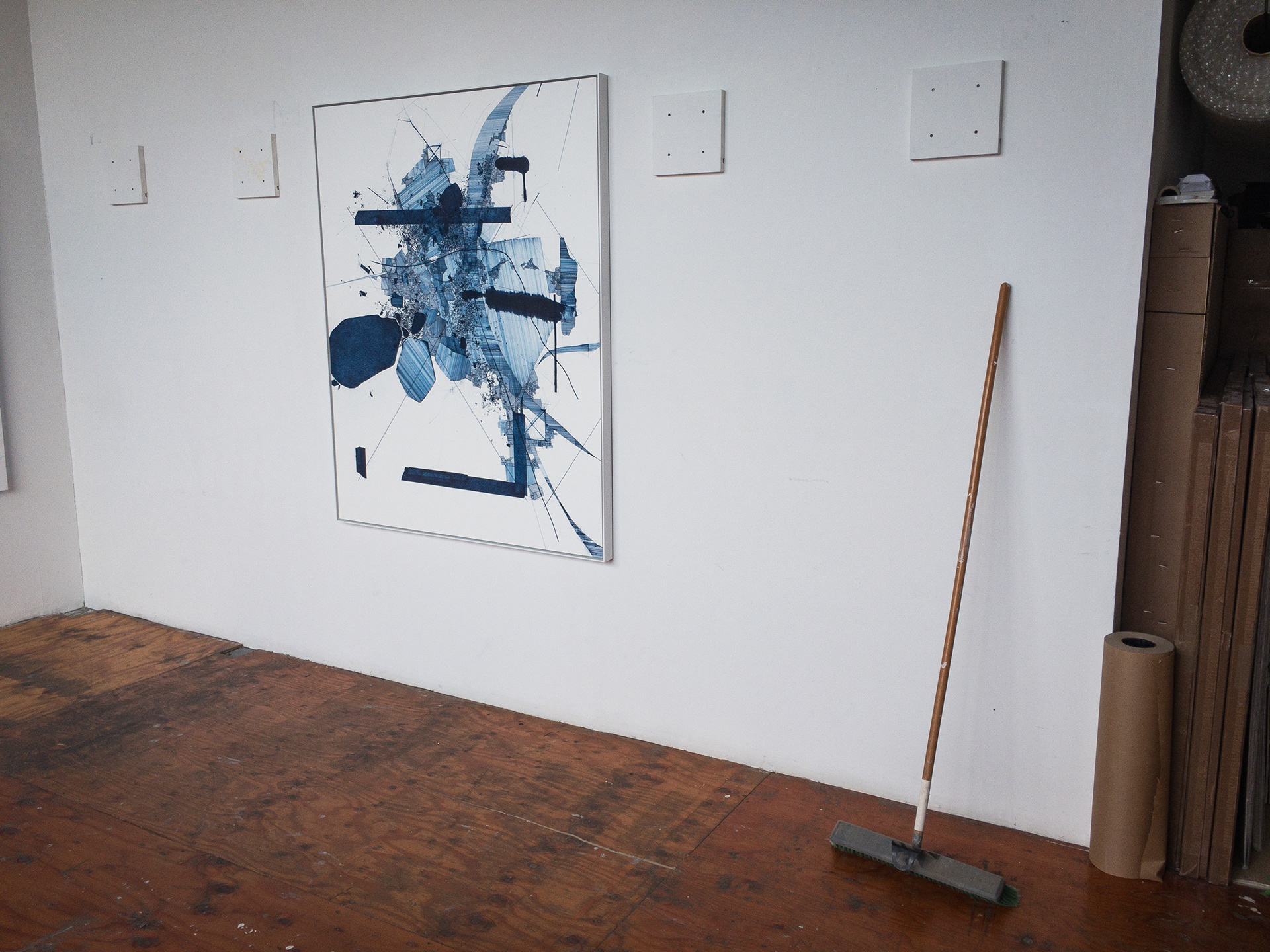 Derek lerner, Asvirus 94 in my studio, 2018 Ink on paper on aluminum honeycomb panel 60 x 47.5 x 1/2 inches (1.5m x 1.2065m x 1.27cm)