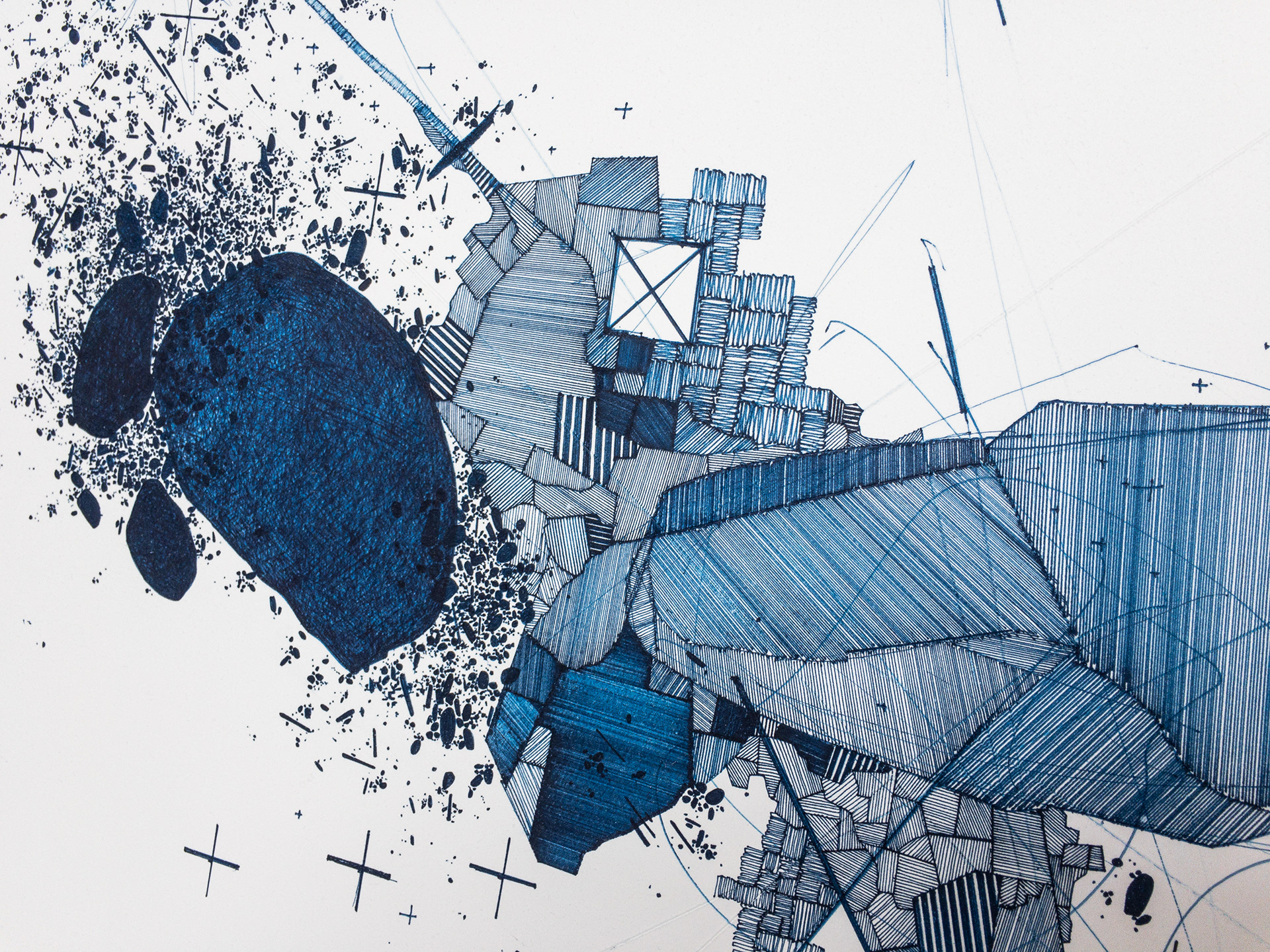 Derek Lerner, Detail of Asvirus 95, 2018 Ink on paper on aluminum honeycomb panel 60 x 47.5 x 1/2 inches (1.5m x 1.2065m x 1.27cm)