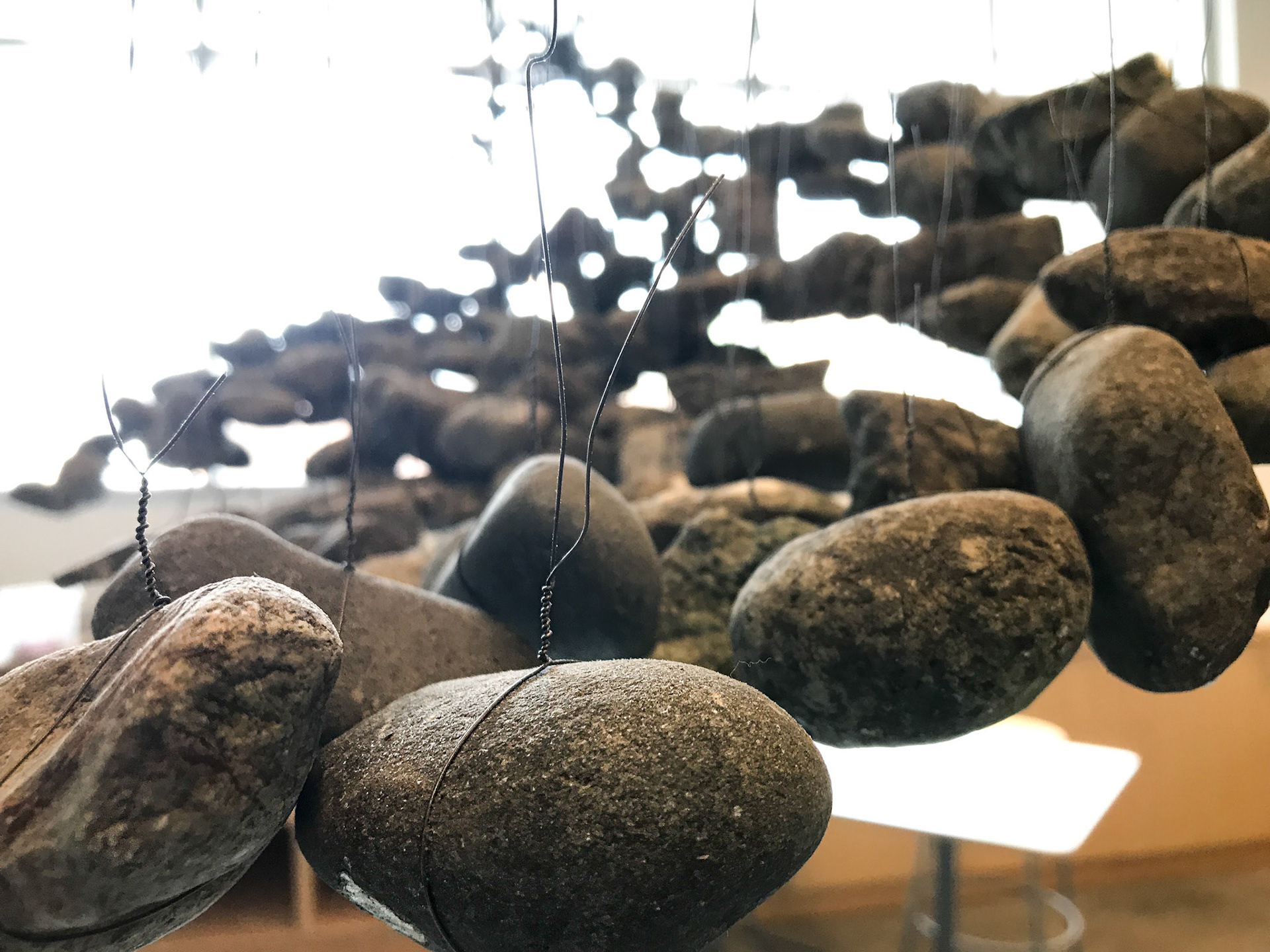 Flight, 9x5x6 feet, Steel Frame, Cotton String, Stones, Steel Wire, Instillation Shot, 2017