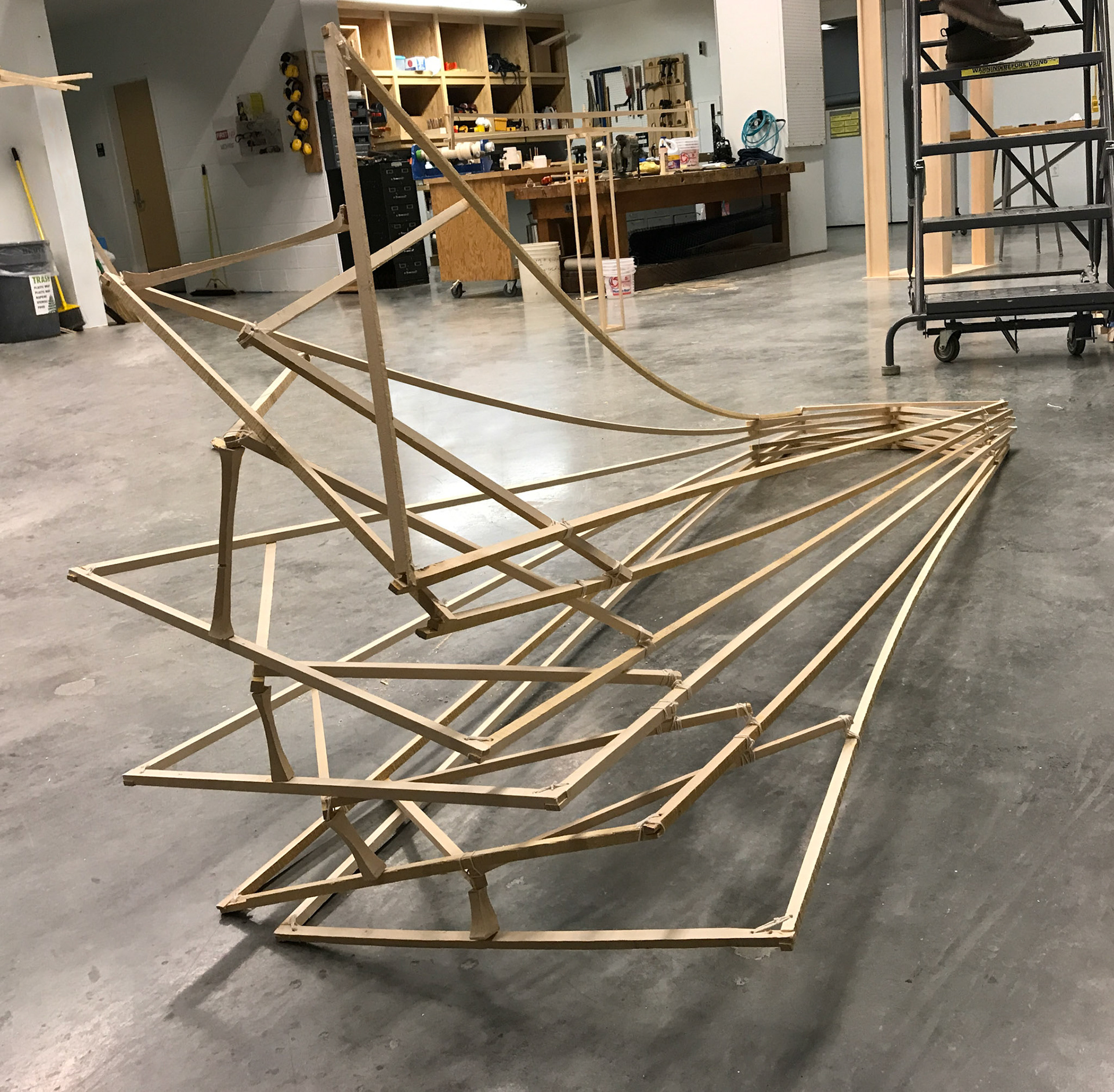 Crest, 7x2x3 feet, Recycled Wood, Cotton String, Instillation Shot, 2017 