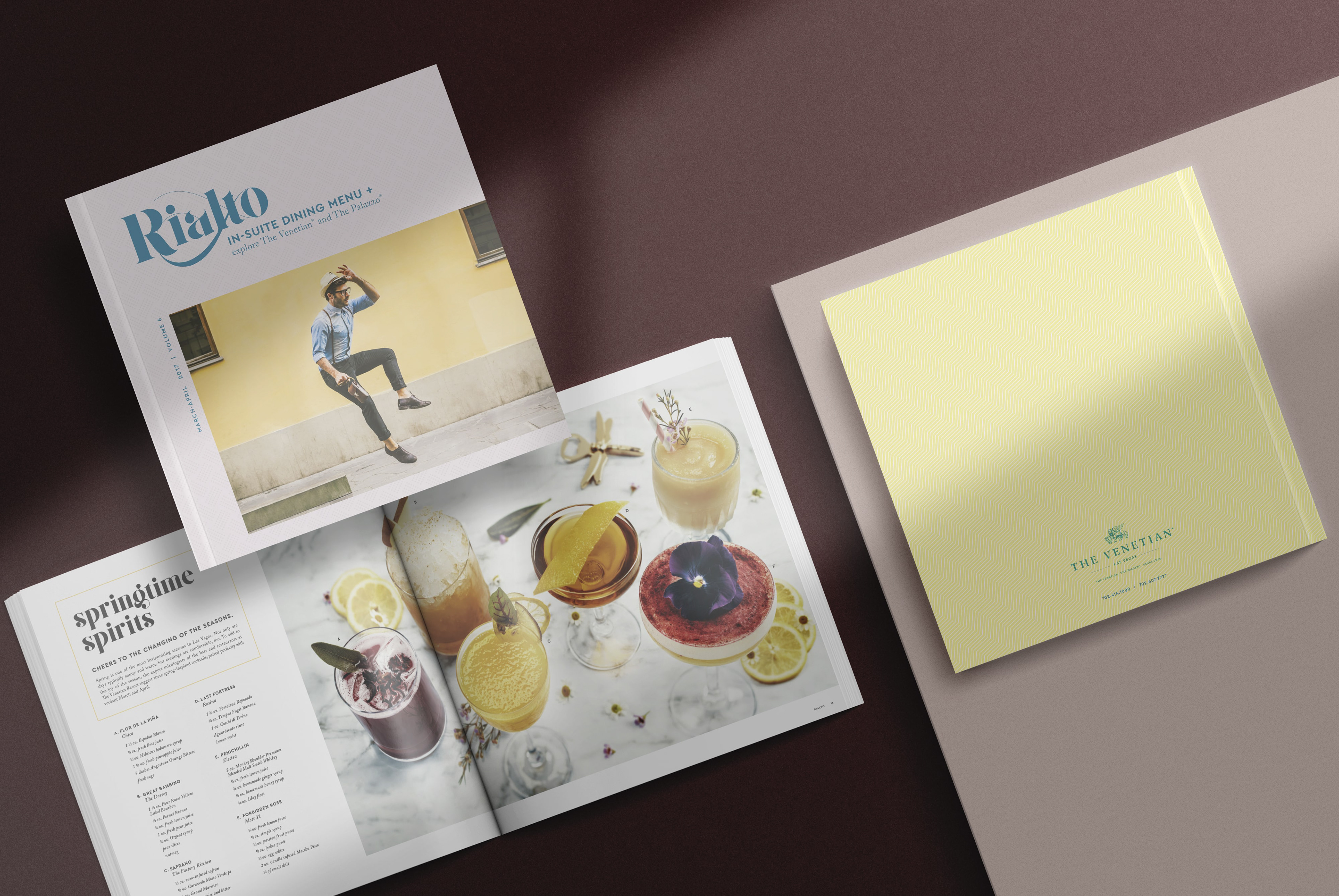 Rialto magazine cover and cocktails spread mockup