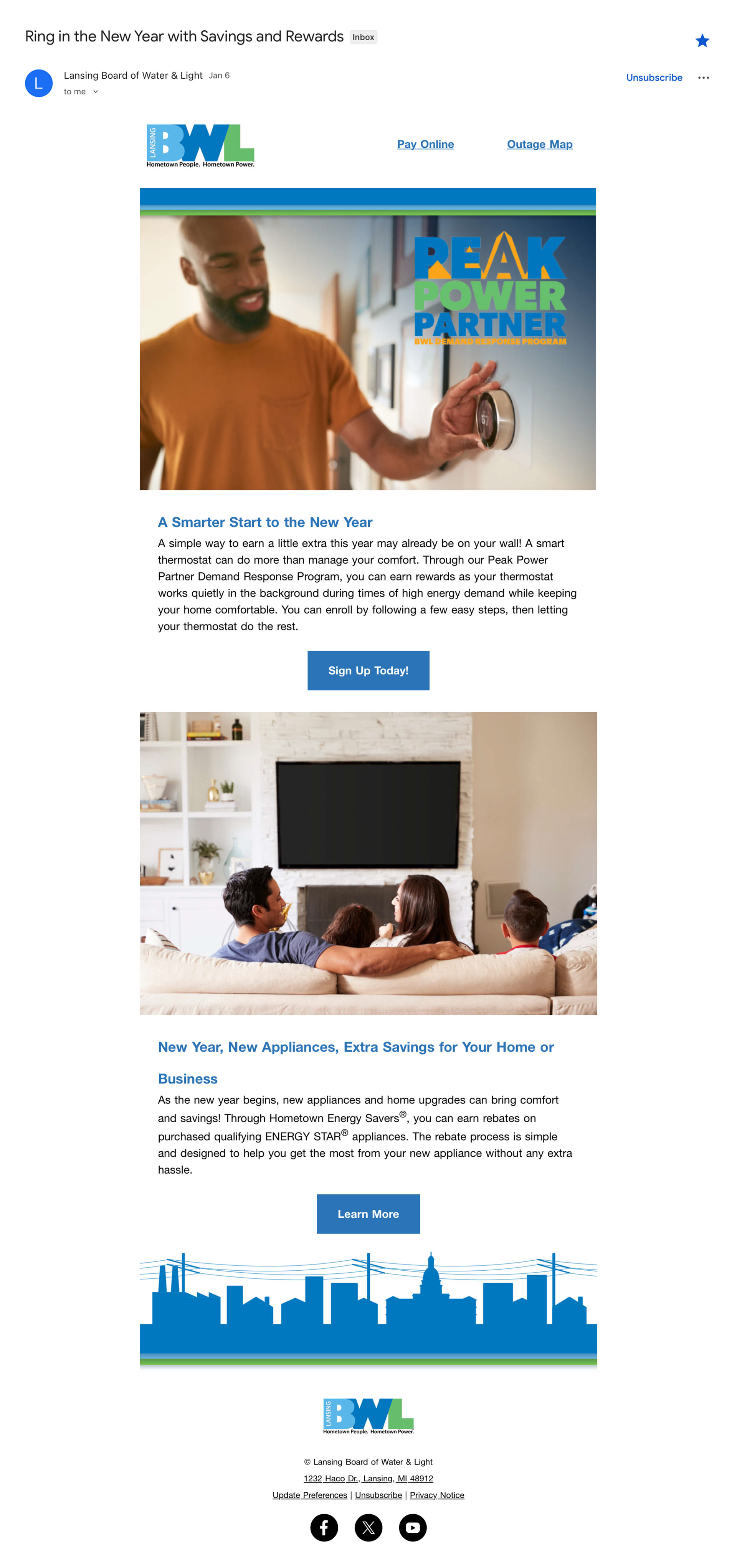 An example eblast sent to customers during the New Years holiday