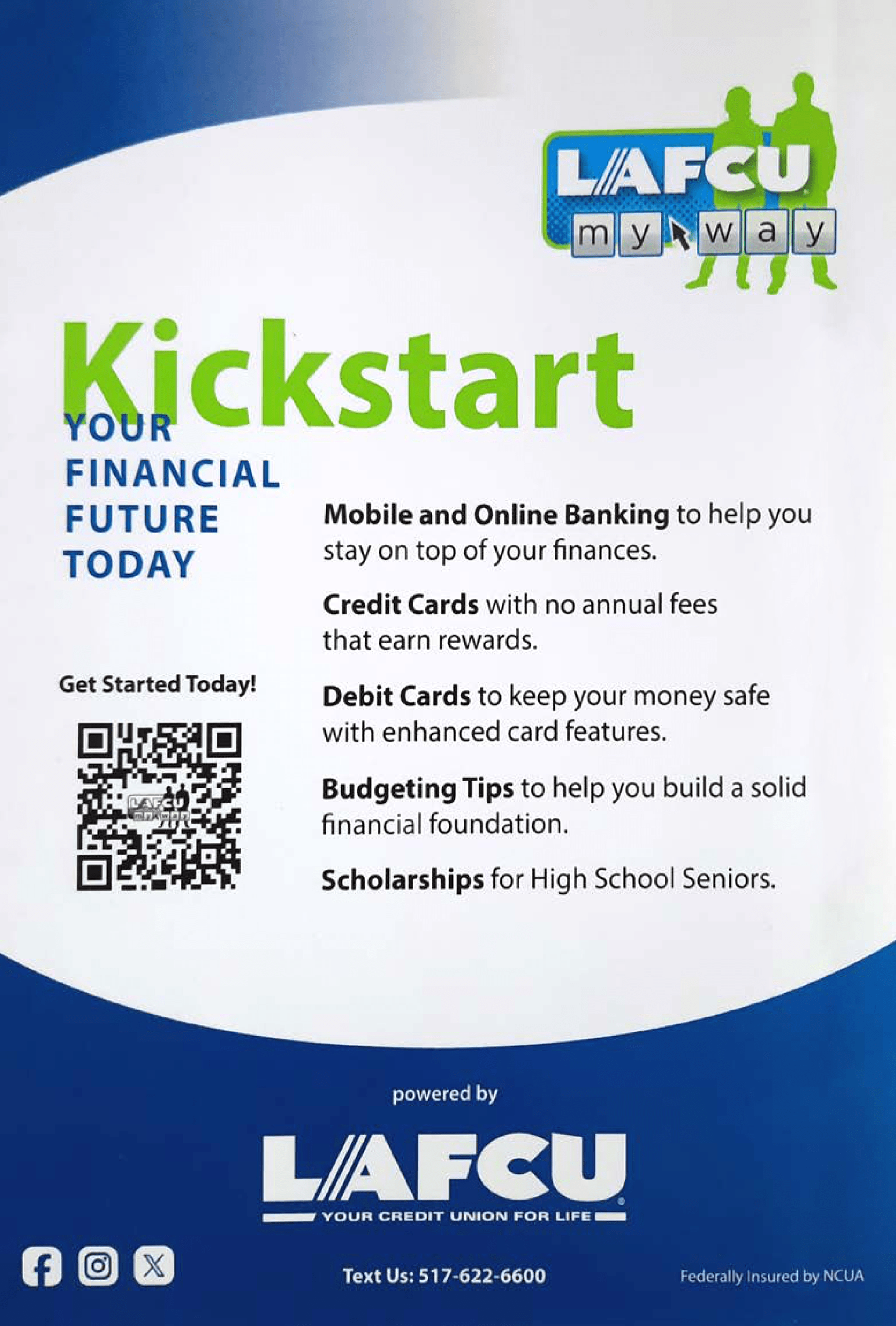 Mini handouts for the LAFCU My Way, a financial program designed for teens and young adults