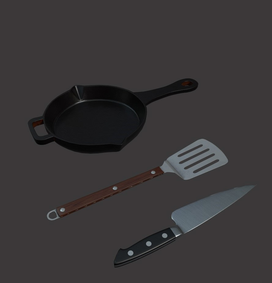 Kitchen Weapons, Modeling: 3D Max, Textures: Substance Painter, Rendering: Substance Painter