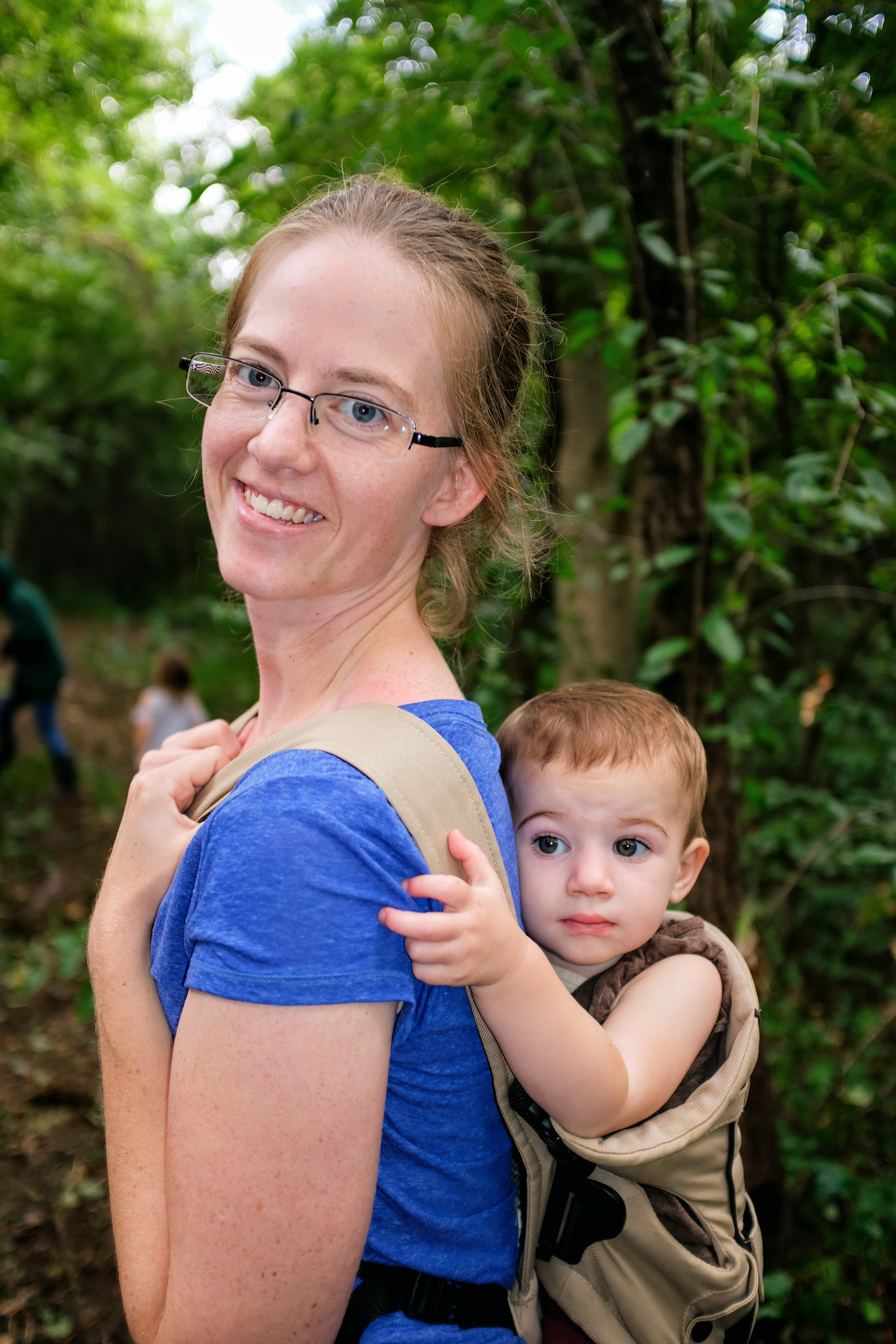 Mom and baby in the woods