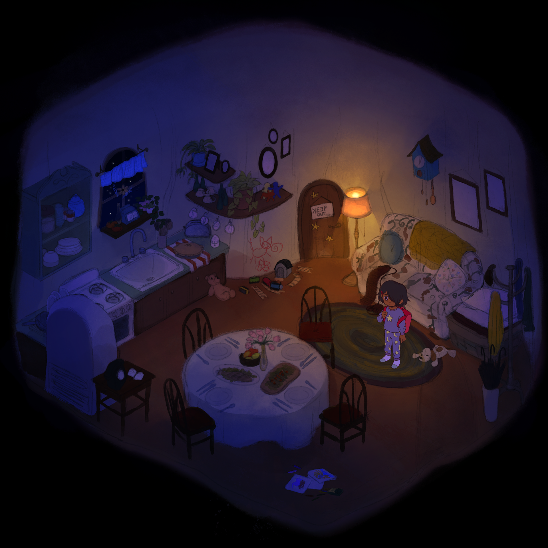 Nighttime lighting for early cottage concept.