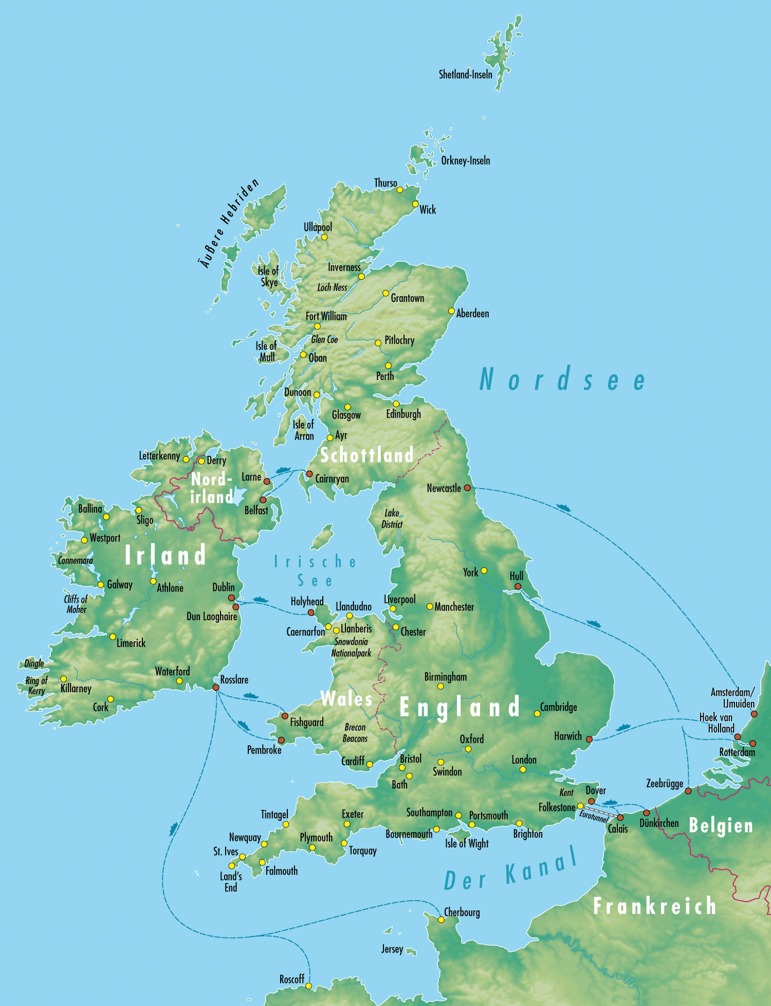 Übersichtskarte Großbritannien mit Fährverbindungen